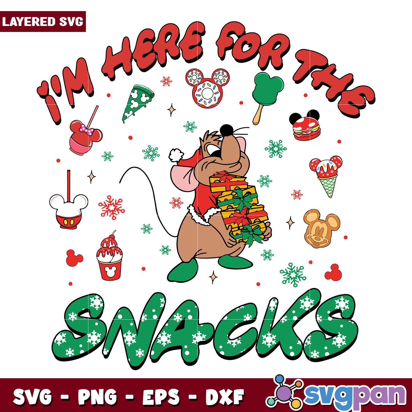 Im here for the snacks svg, disney charatcers svg, christmas cartoon svg