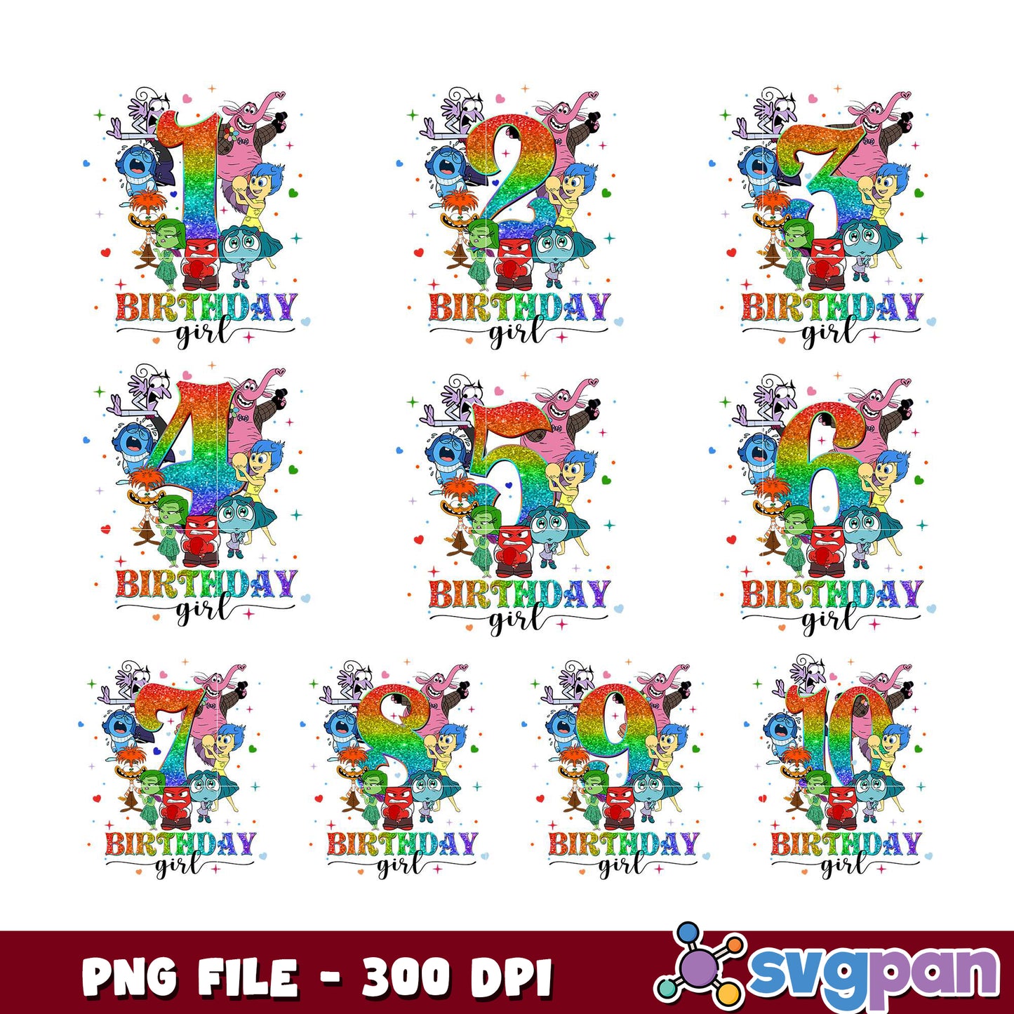 Inside Out Birthday Girl PNG Bundle