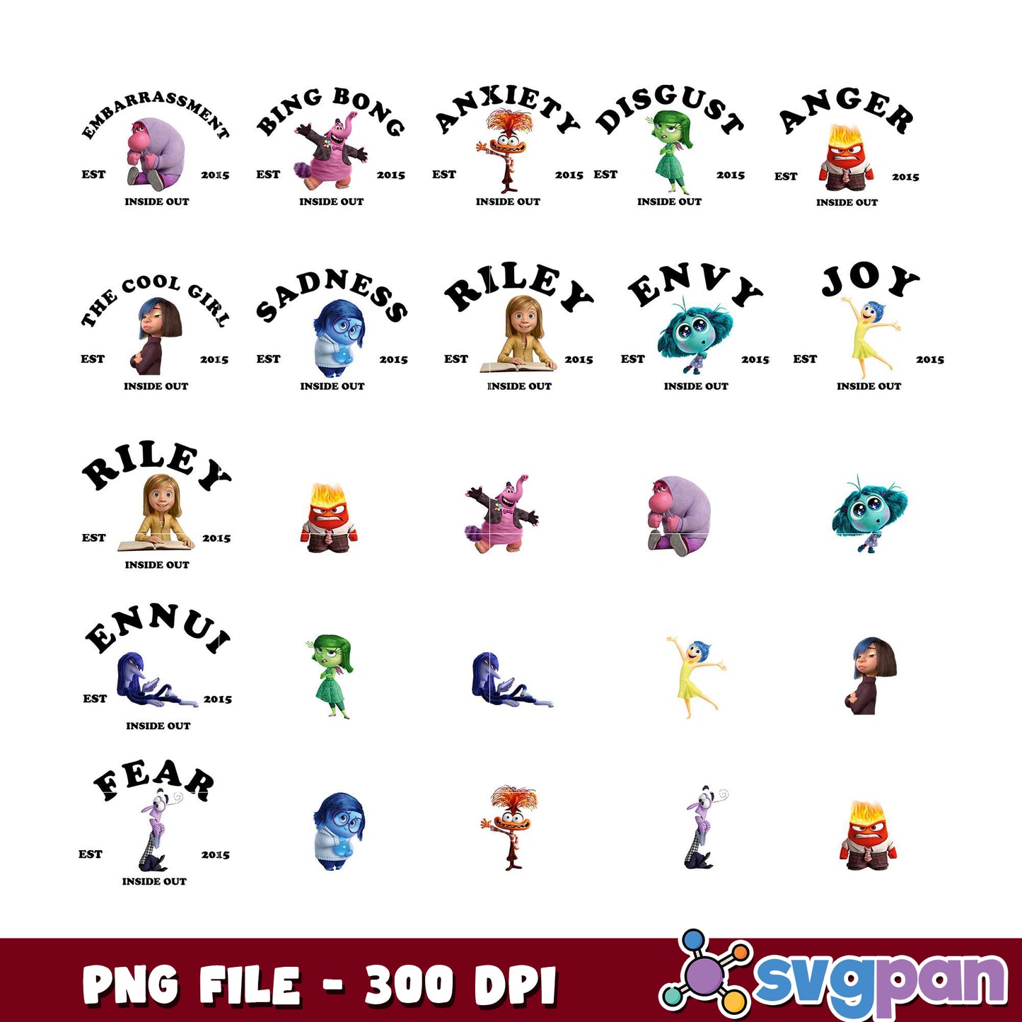 Inside Out Characters PNG Bundle 300 DPI