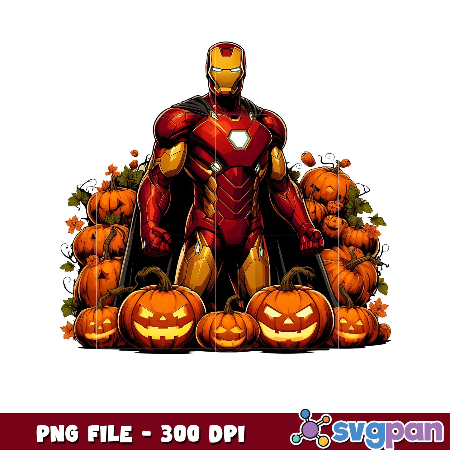 Iron man halloween pumpkin png, spooky characters png, avengers halloween png