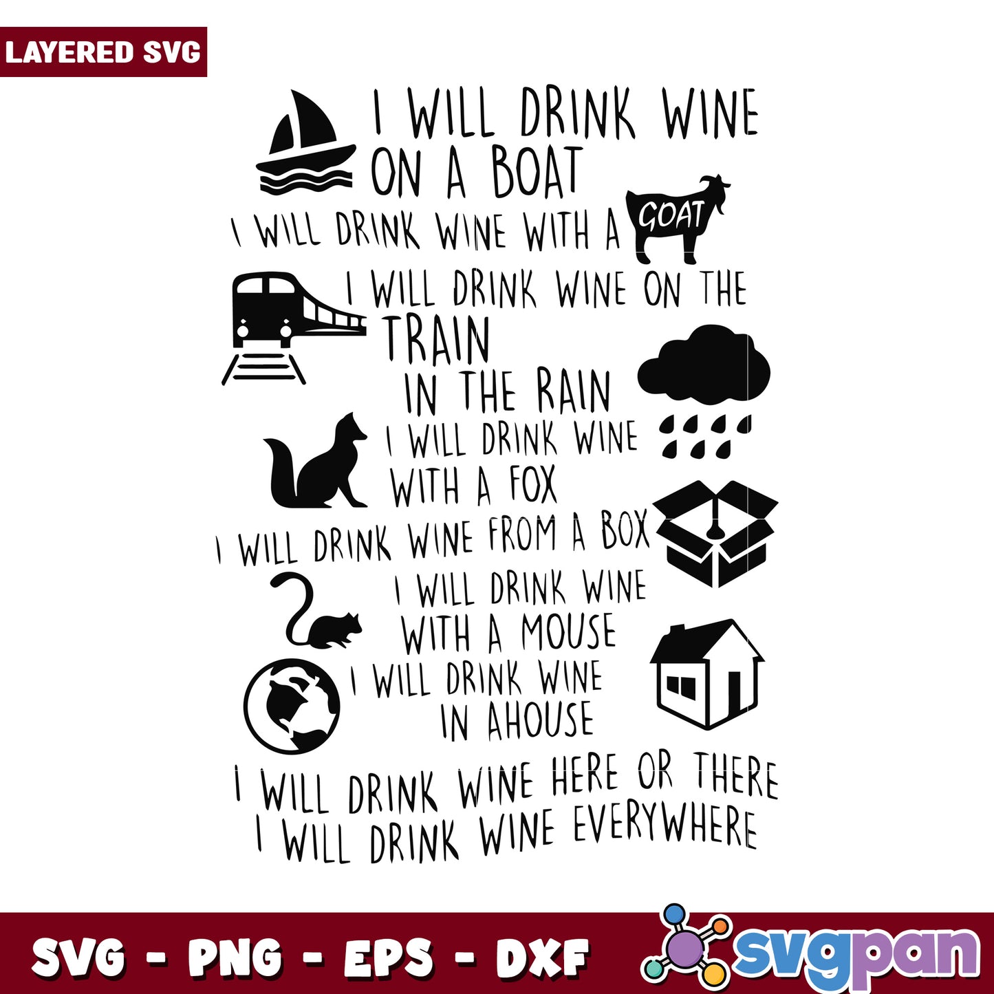 I will drink wine in various places, funny wine SVG design