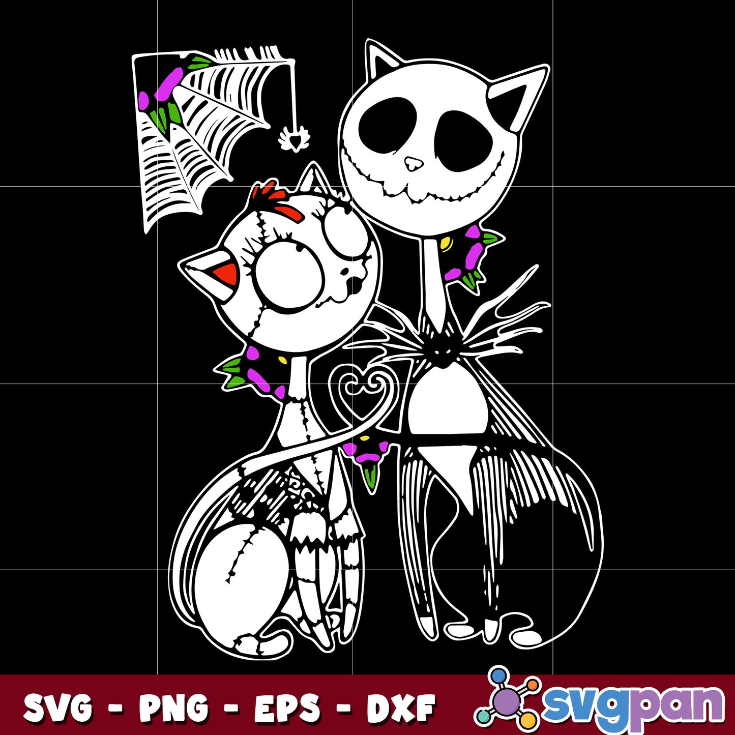 Jack and sally cat halloween svg