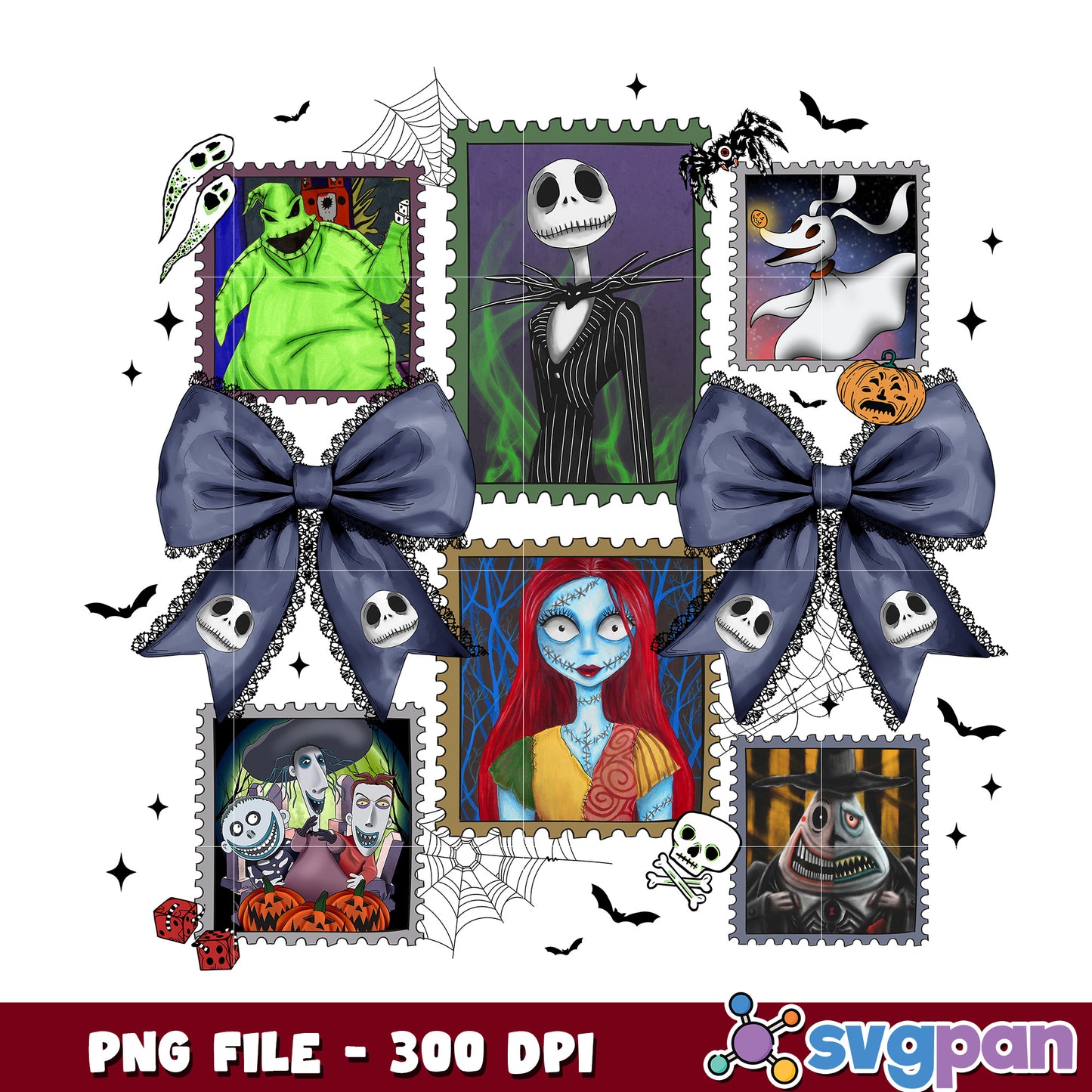 Jack and sally design png, halloween candy png, trick or treat png