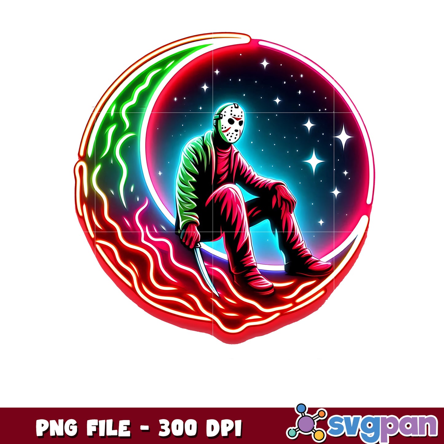 Jason in the moon png, halloween design png, halloween pumpkin png