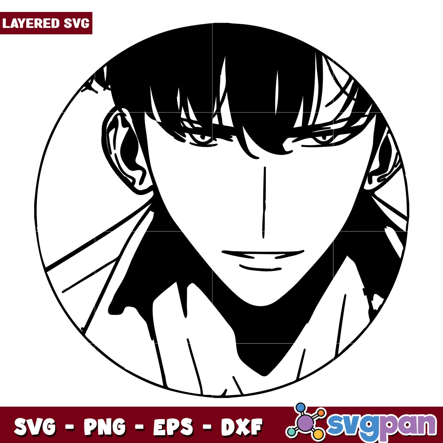 Jinwoo face logo illustration svg, solo leveling toys svg, solo leveling anime svg