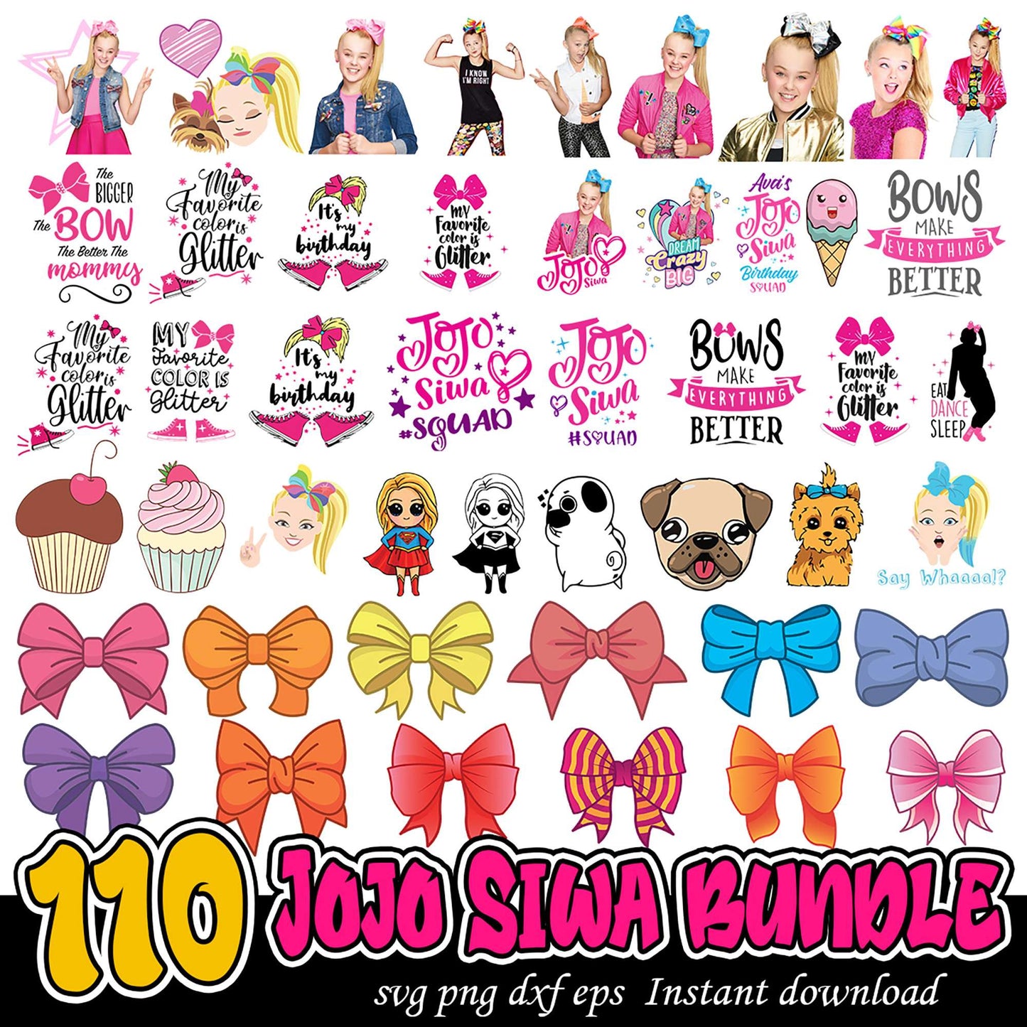 JoJo Siwa Bundle 110 SVG PNG DXF EPS Instant Download Designs