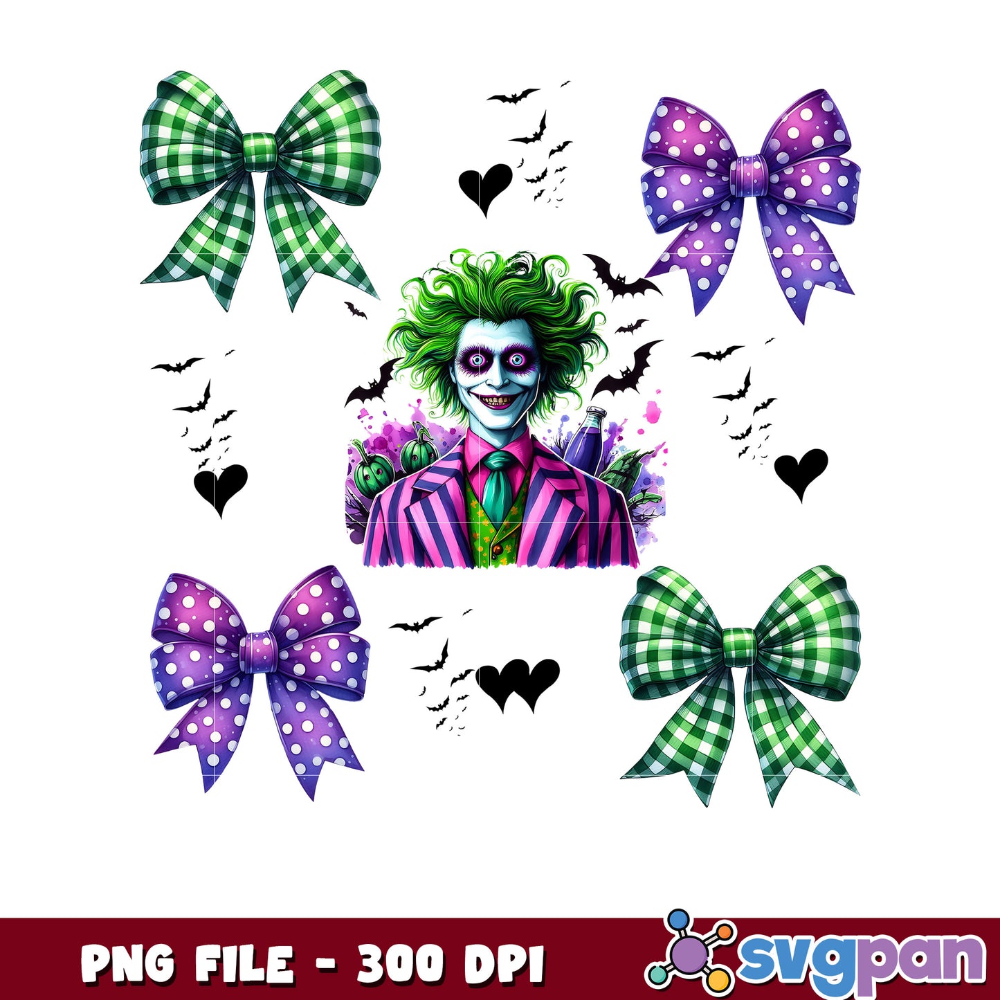 Joker and bowties design png, halloween vacation png, halloween toys png