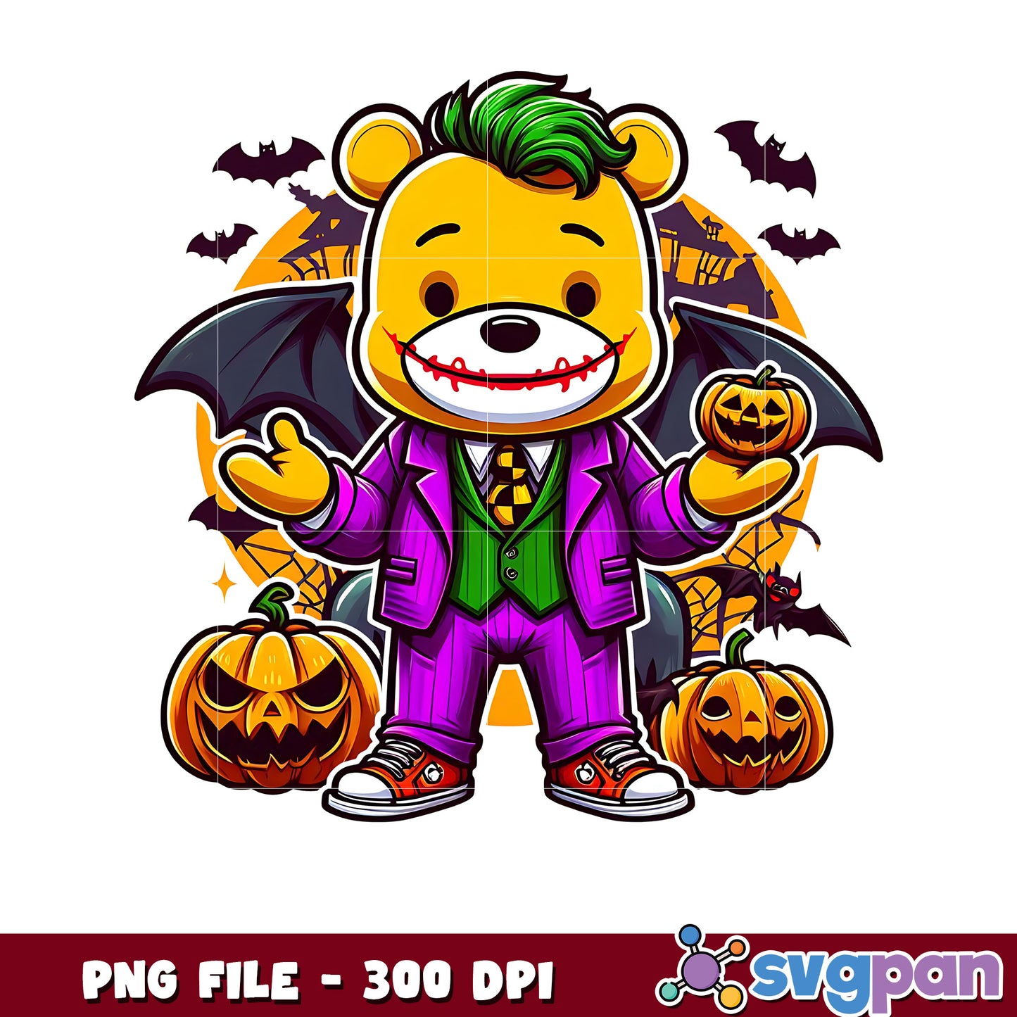 Joker bear halloween png, happy halloween png, halloween decor png