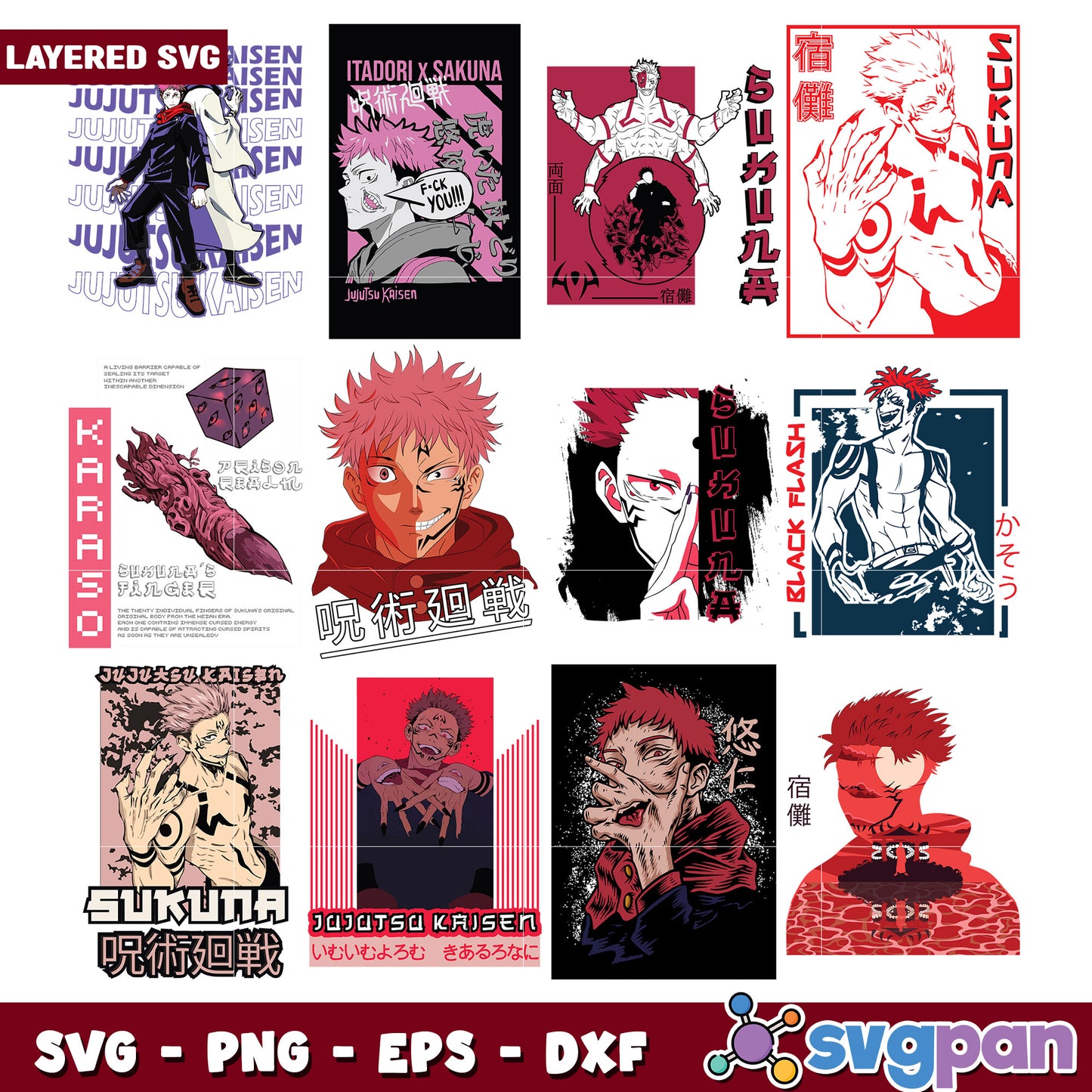 Jujustu Kaisen Bundle SVG Files for Crafts and DIY