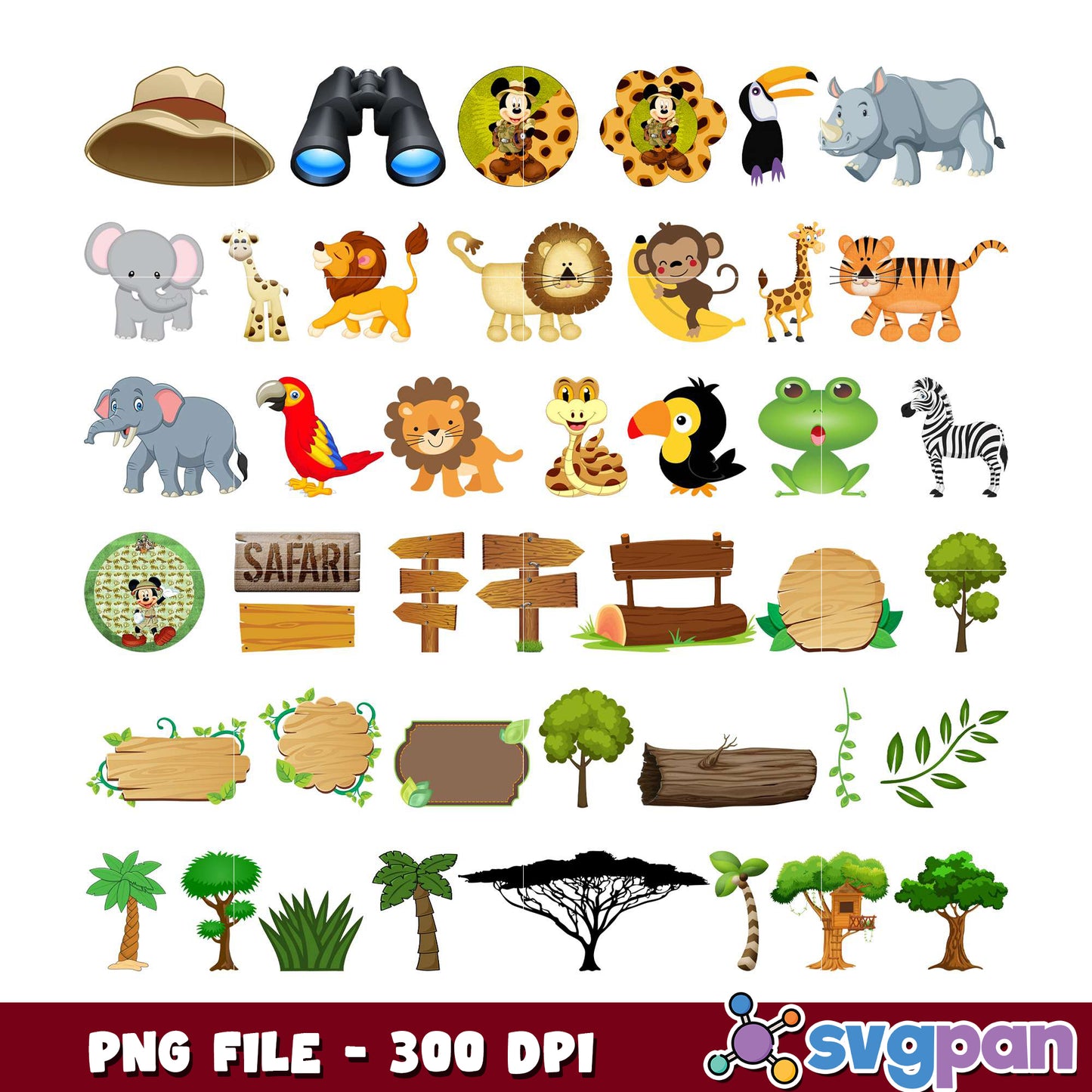 Jungle Safari Animals PNG Bundle 300 DPI