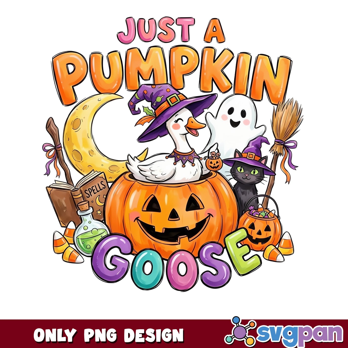 Just A Pumpkin Goose Halloween PNG, Witch Duck PNG, Halloween PNG