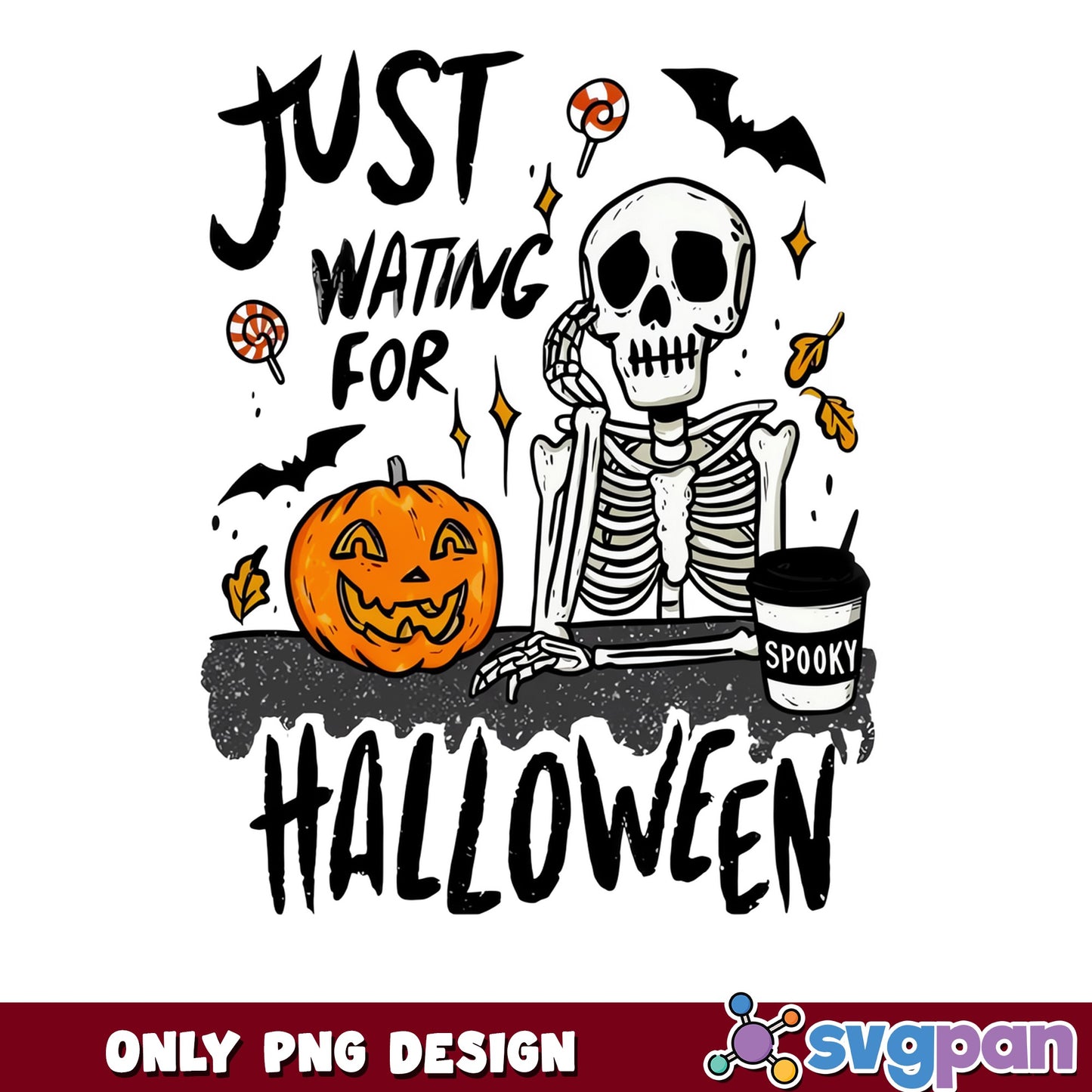 Just Waiting For Halloween Skeleton PNG, Spooky PNG, Halloween PNG