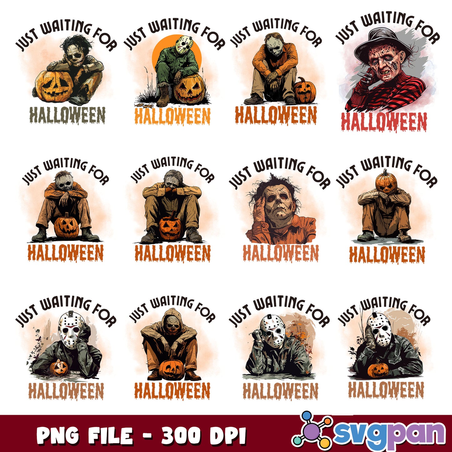 Just waiting for halloween design png bundle, halloween spirit png, funny quotes png
