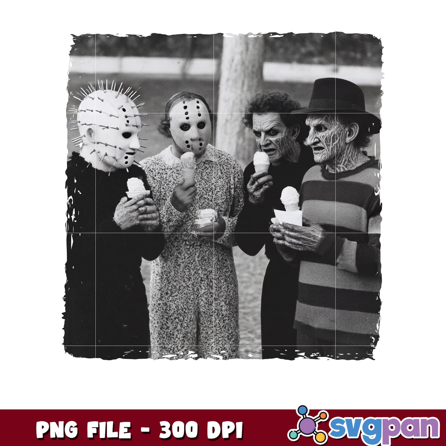 Killers black and white design png, halloween season png, scary monster png