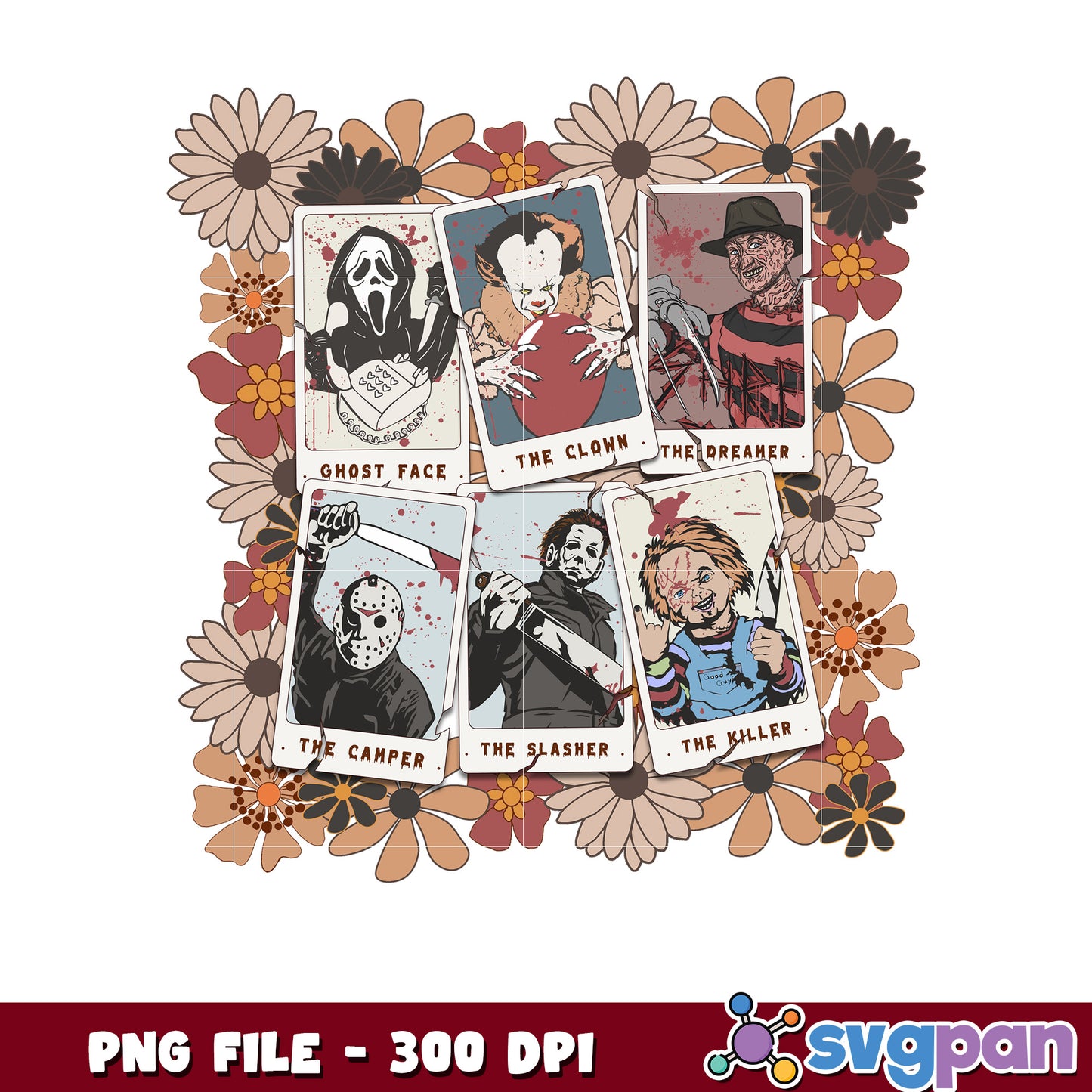 Killers flowers picture frame png, halloween design png, halloween pumpkin png