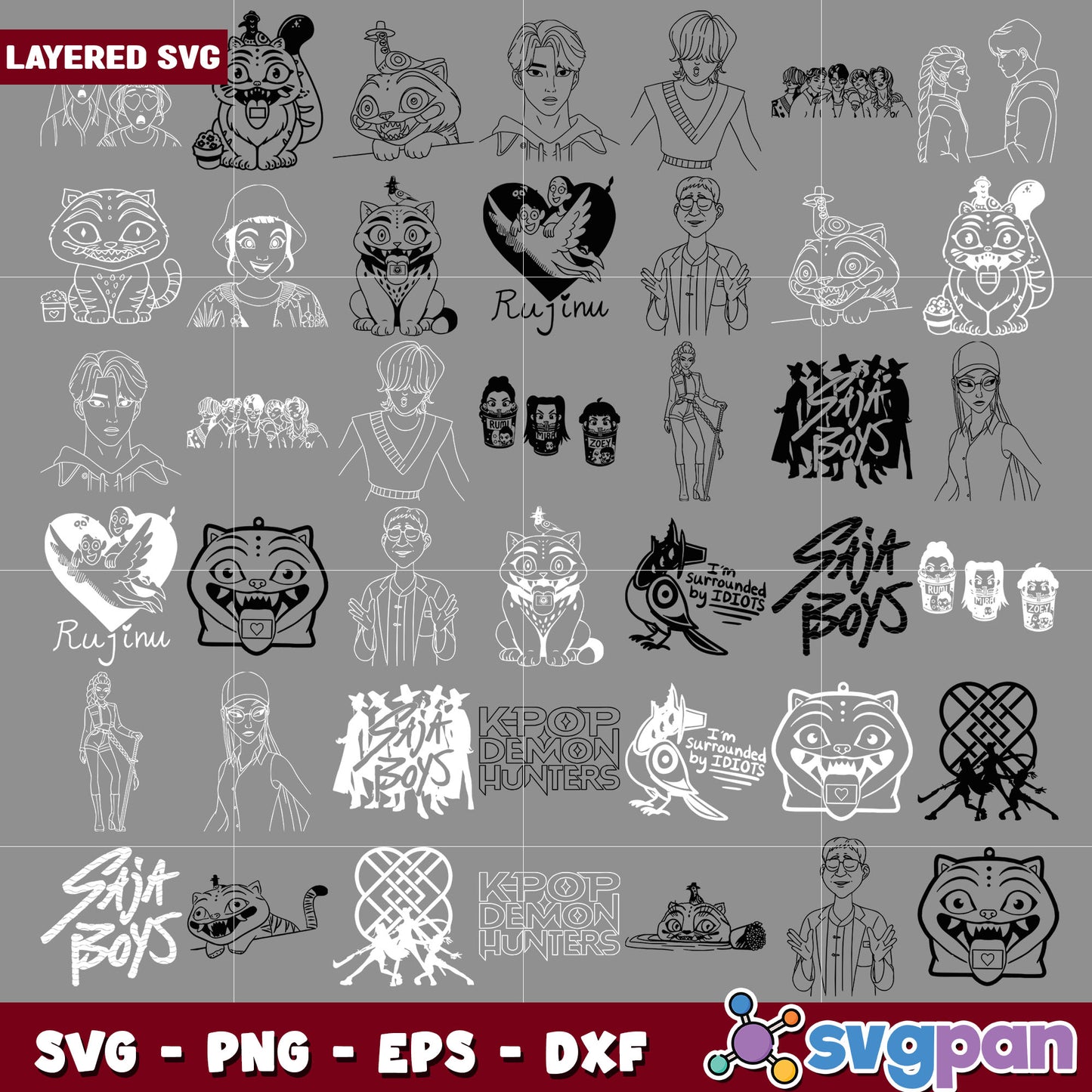Kpop hunters sketches svg bundle, kpop demon hunters svg, huntrix movie svg