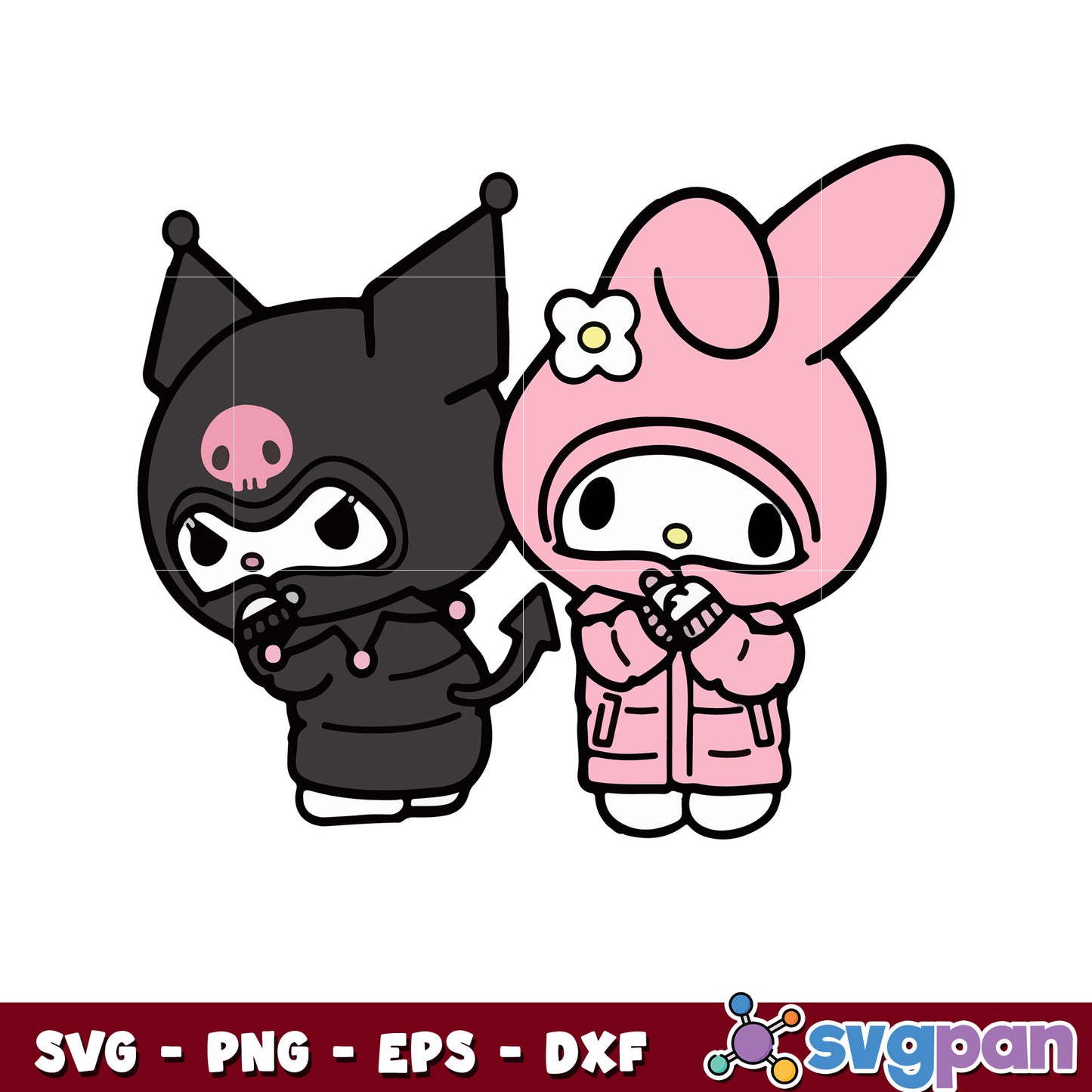 Kuromi and melody winter clothes design svg, kuromi cute svg