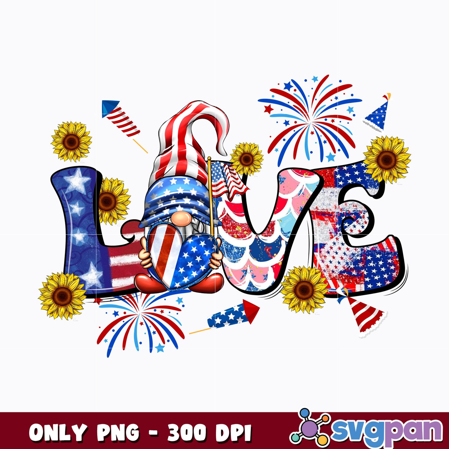 Love Gnome USA Flag 4th Of July png