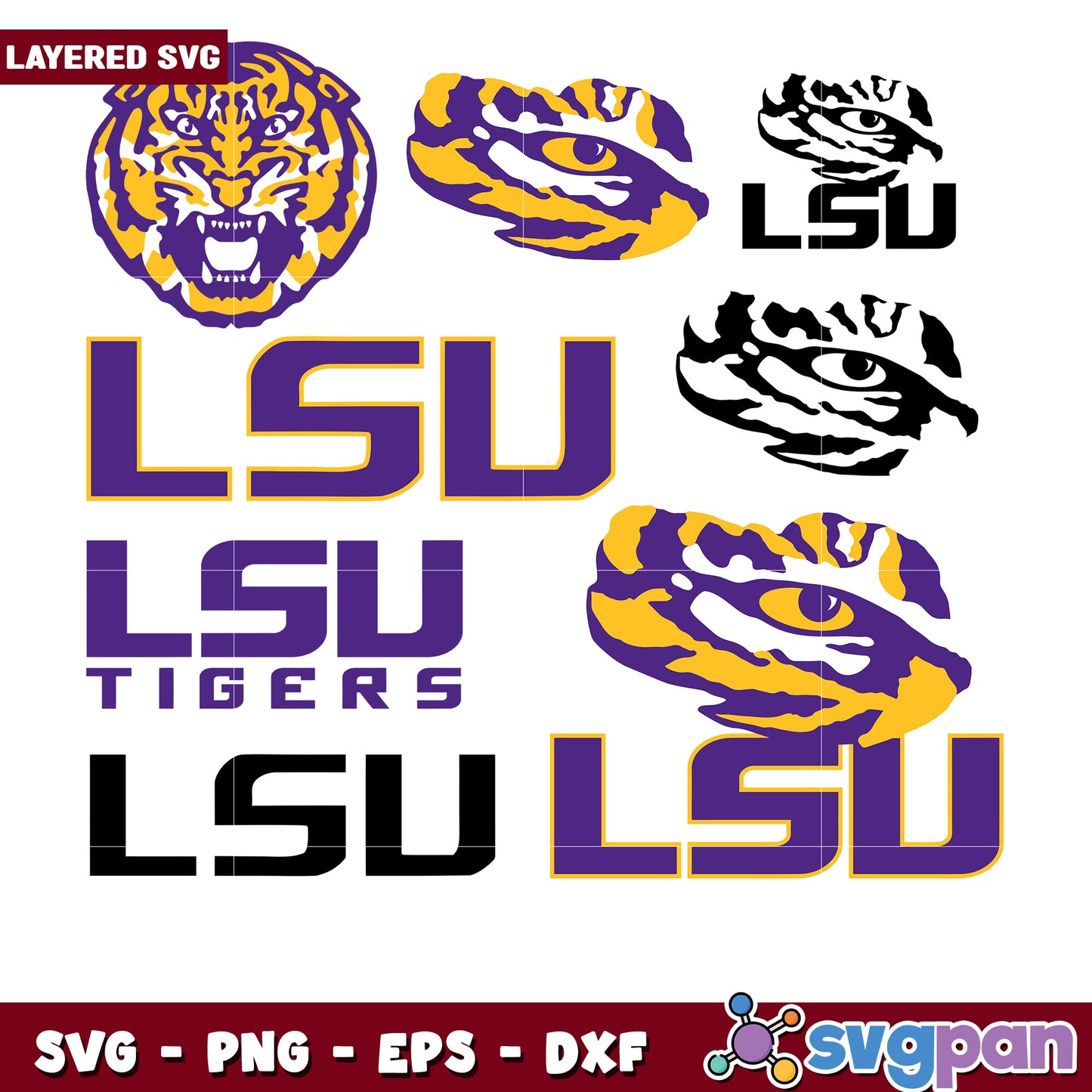 LSU Tigers SVG Bundle Layered Files