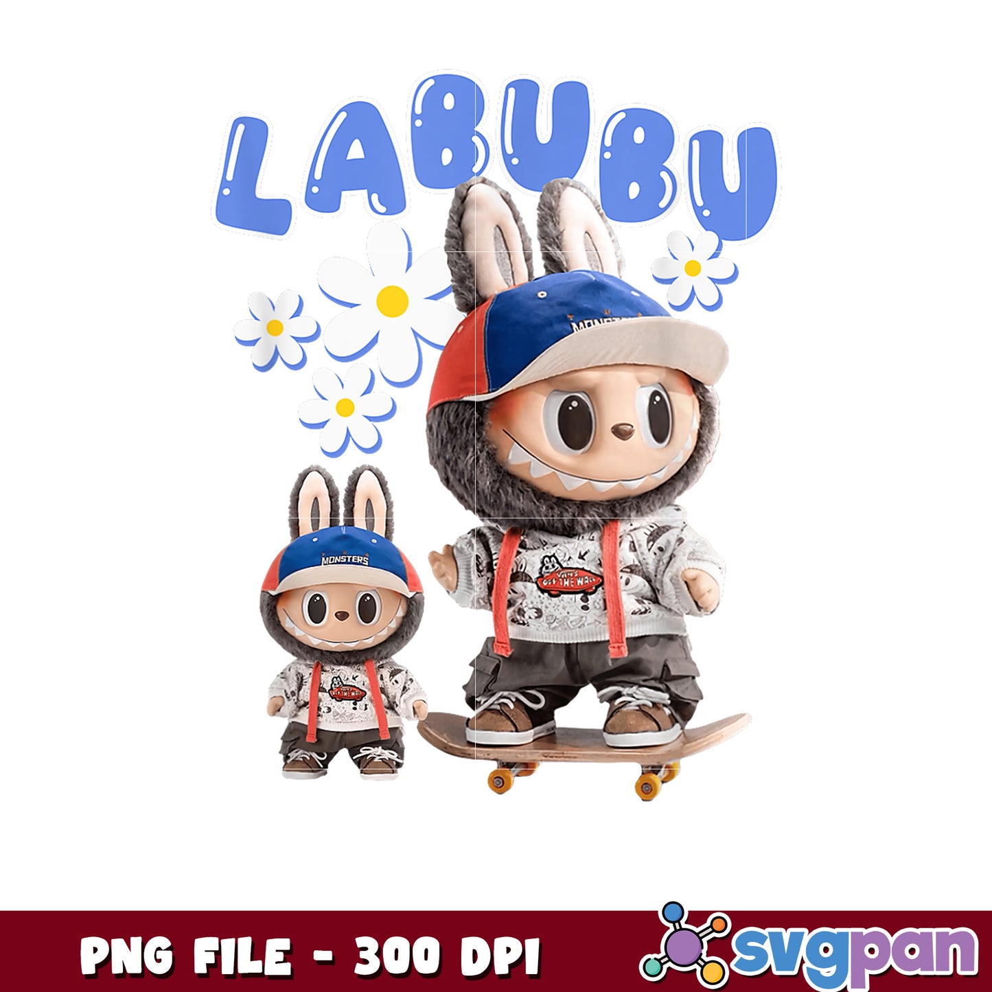 Labubu PNG 300 DPI Cute Skateboarding Bunny Illustration