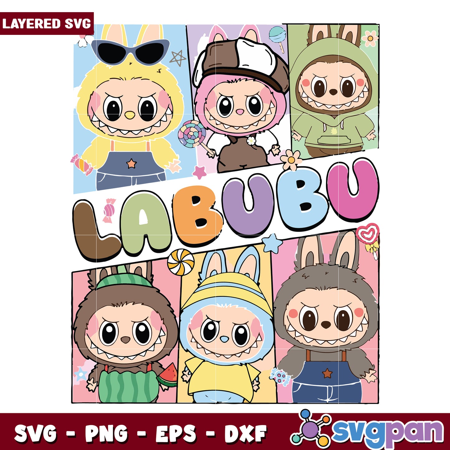 Labubu characters cute design svg, popmart labubu svg, labubu doll svg