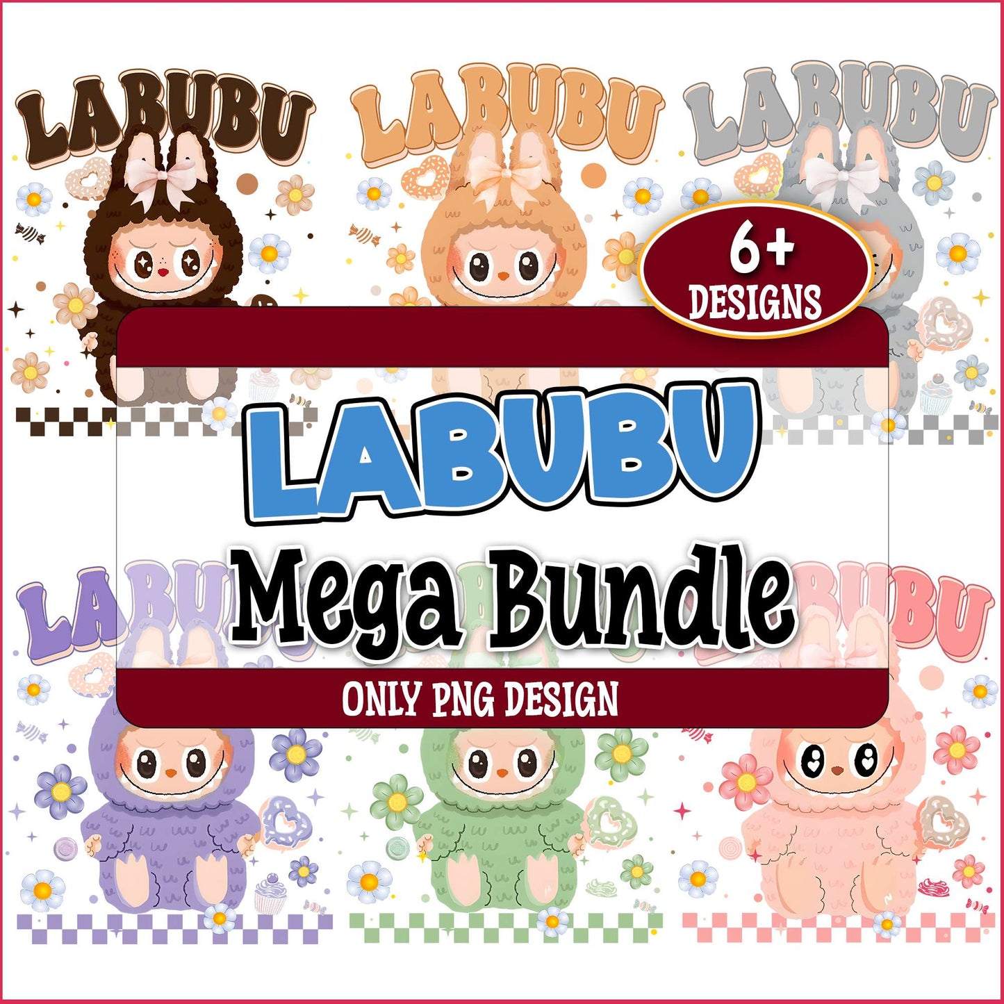 Labubu flower design png bundle