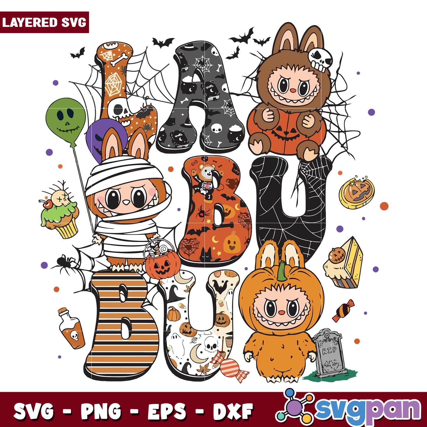 Labubu halloween characters svg, labubu dolls svg, popmart labubu svg