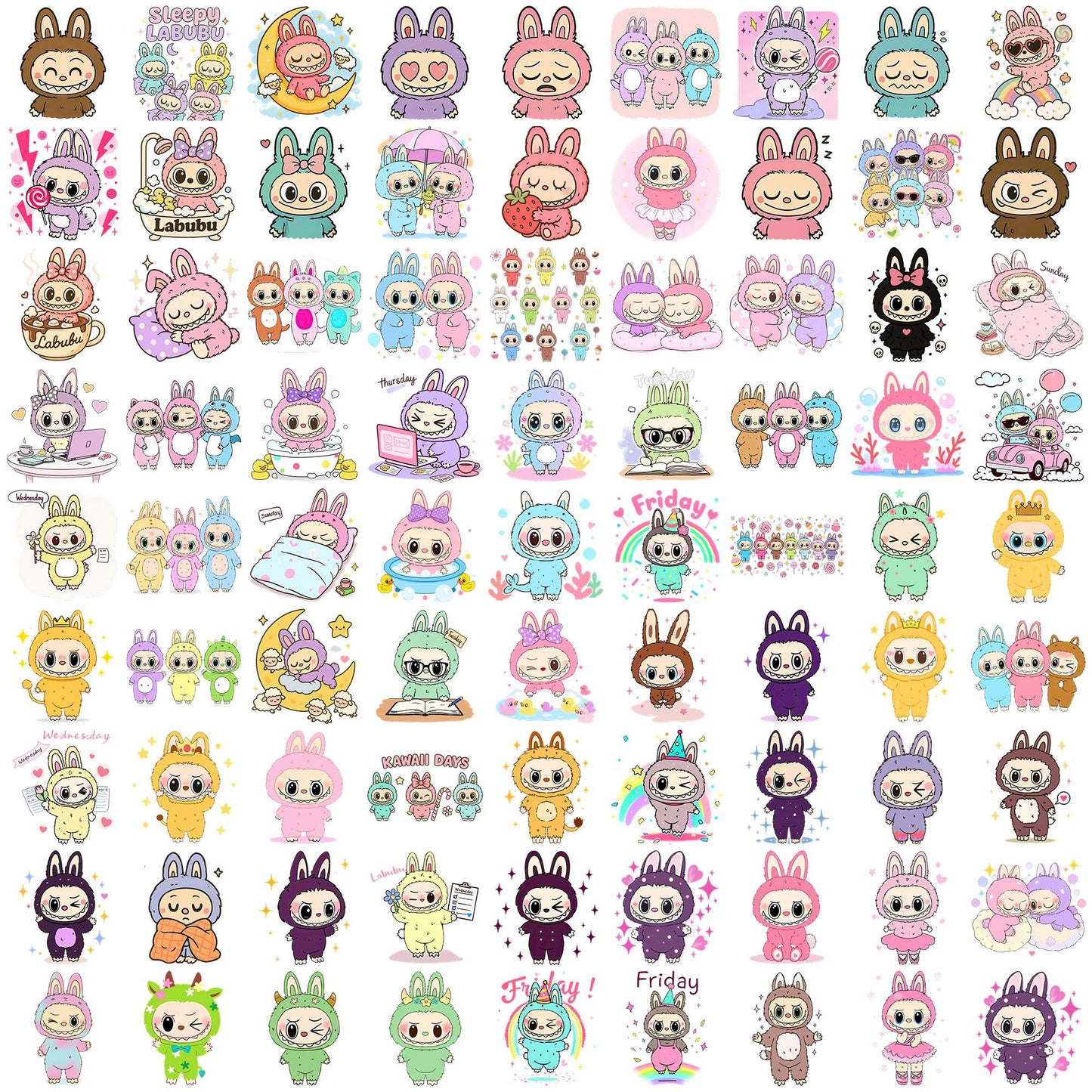 Labubu kawai day png bundle, labubu have a seat png, labubu doll png