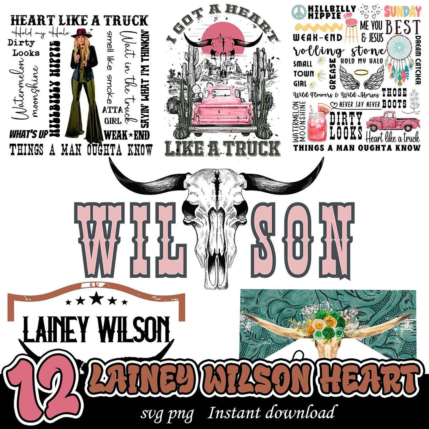 Lainey Wilson Heart SVG Bundle 12 Designs