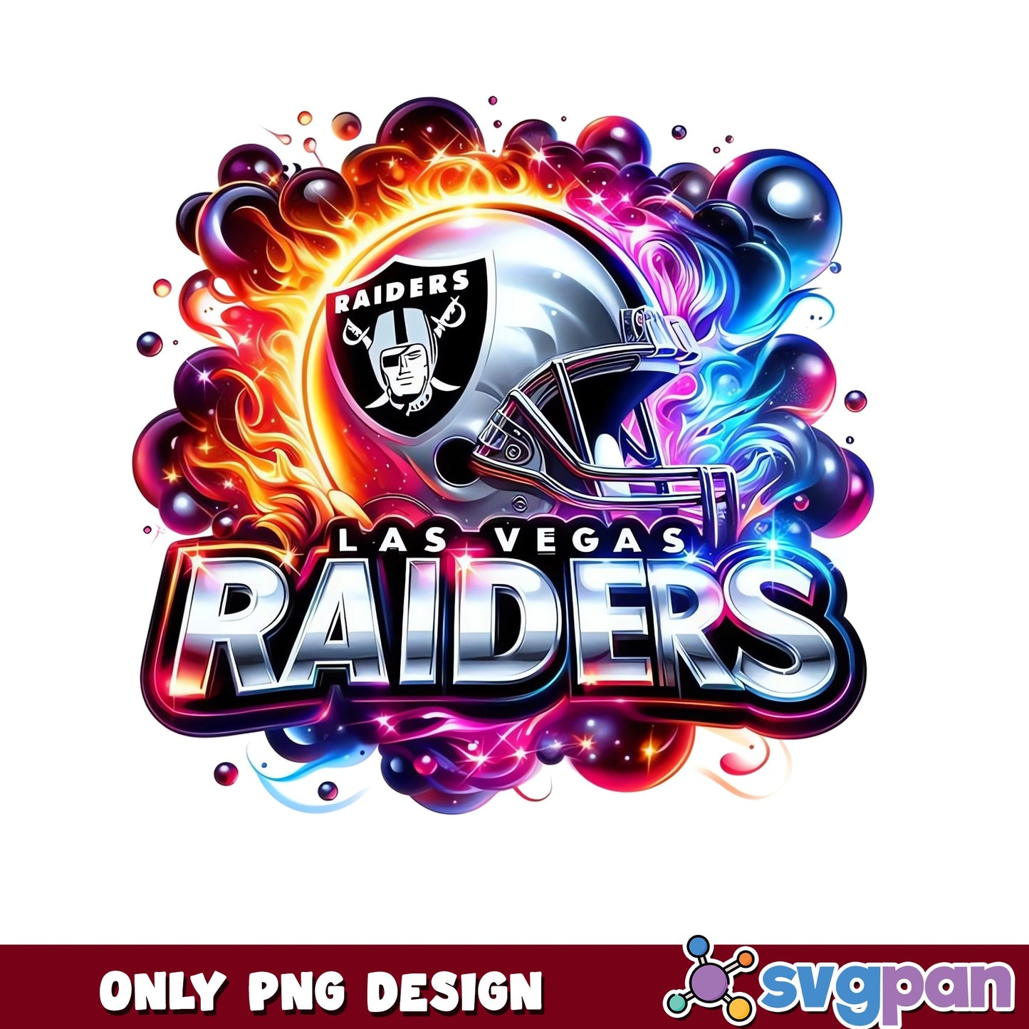 Las Vegas Raiders Helmet PNG, Neon Fire Football Design, Raiders NFL PNG