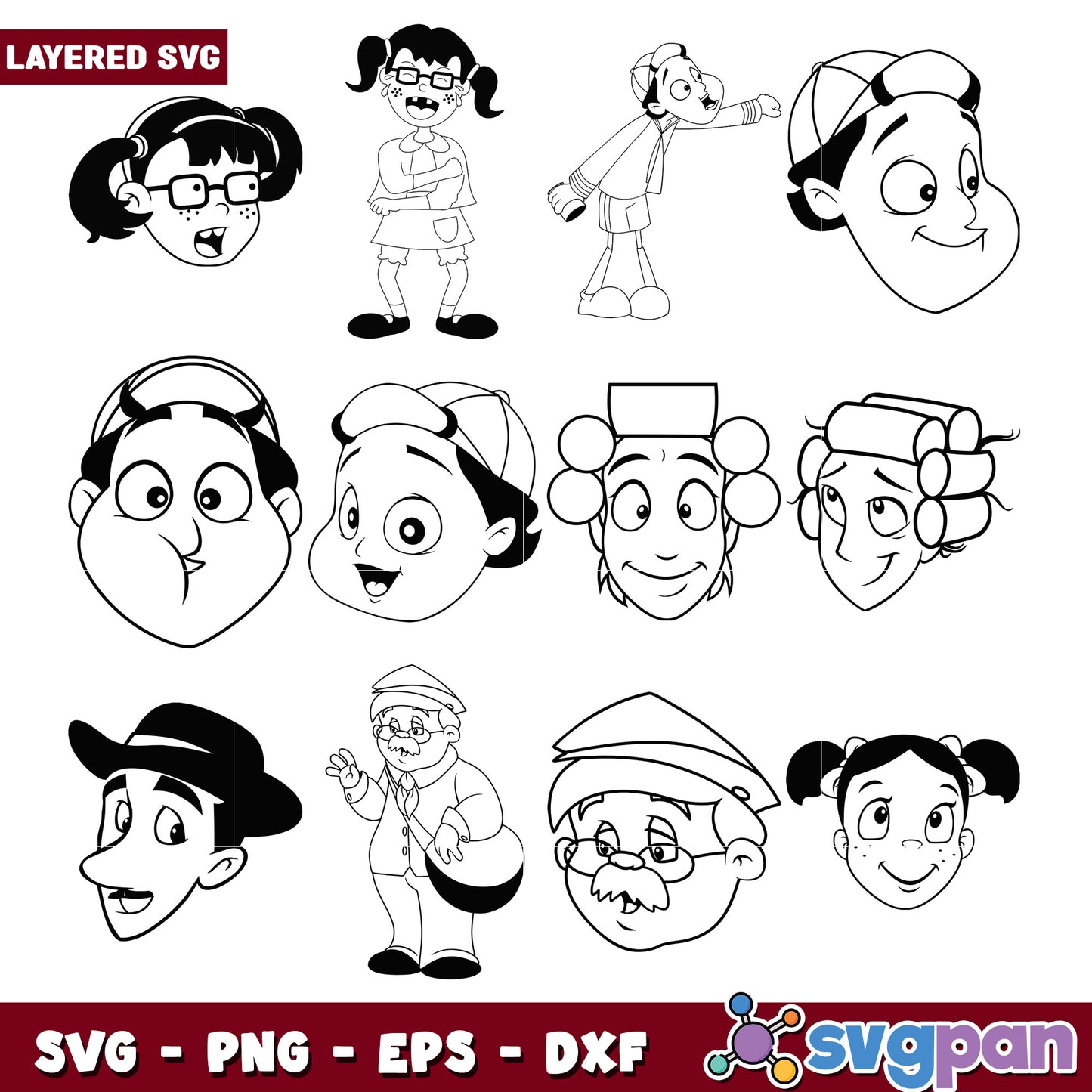 Layered Cartoon Faces SVG Bundle