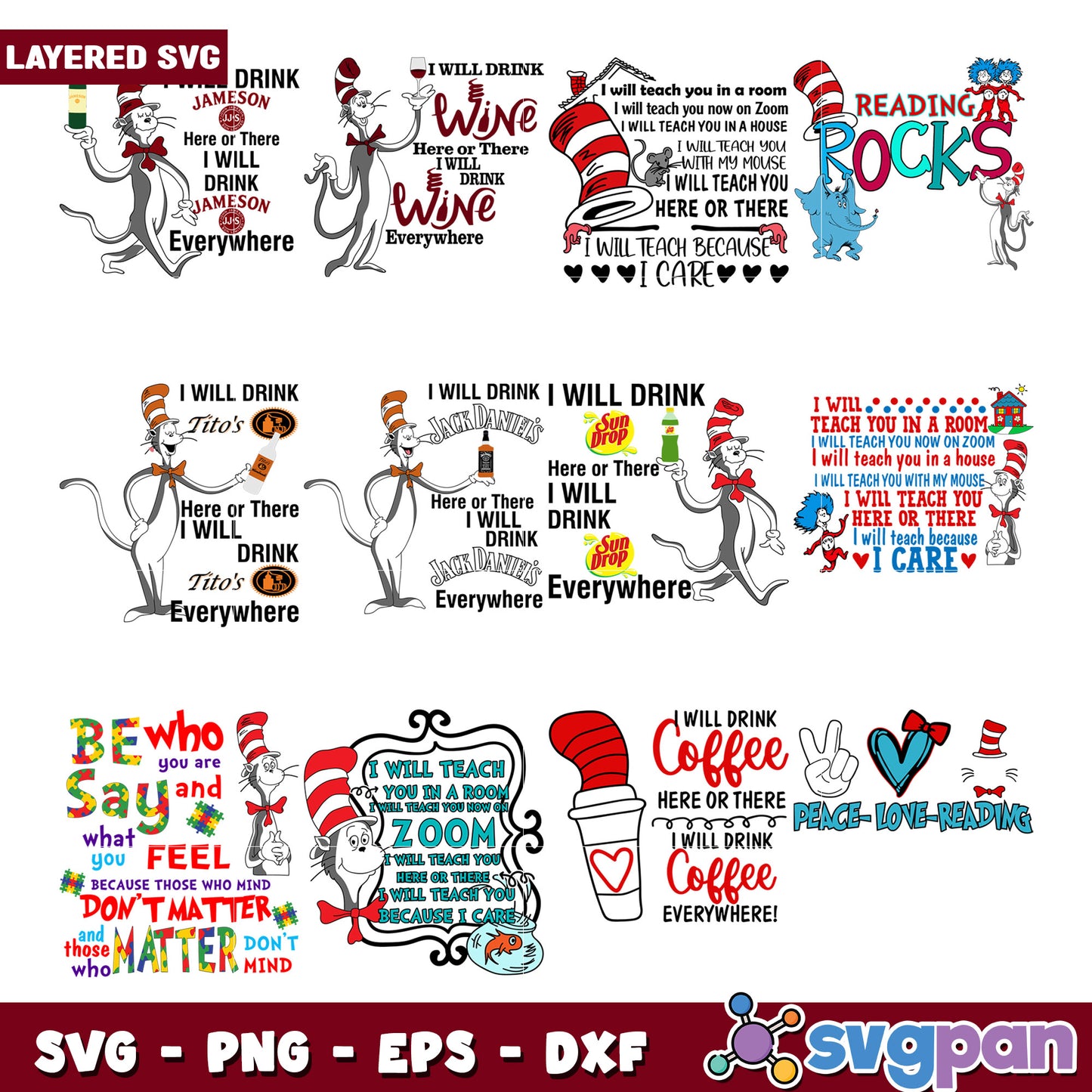 Layered Cat in Hat SVG Bundle Designs