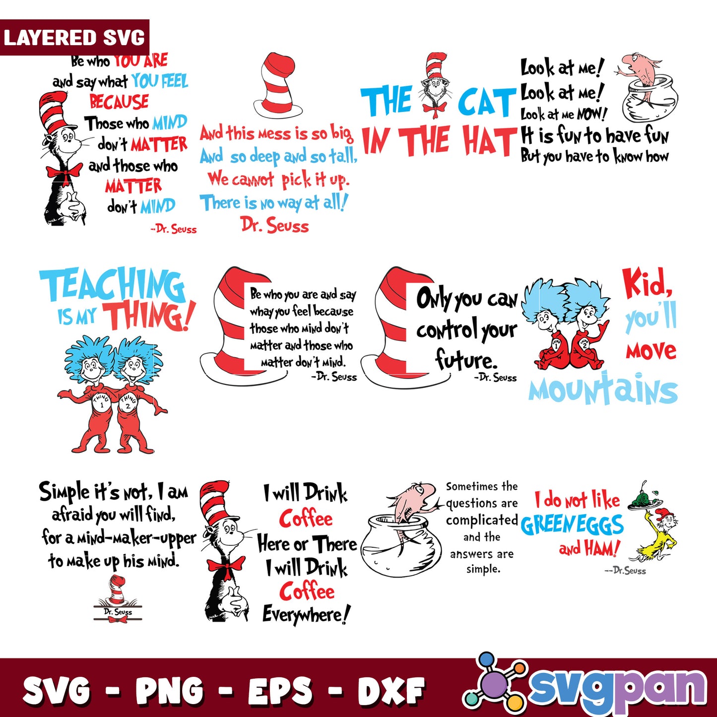 Layered Dr Seuss SVG Quotes Bundle