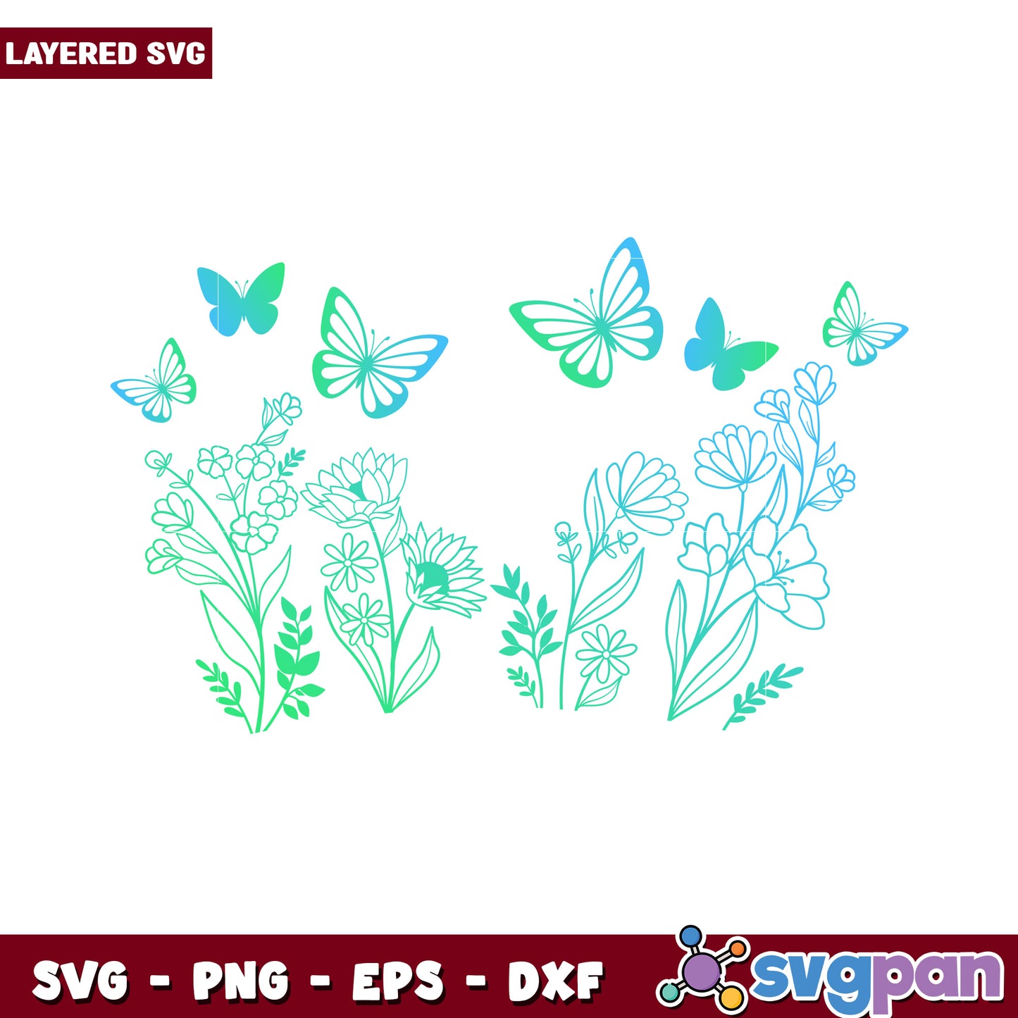 Layered Floral and Butterfly SVG Design, Perfect for Crafting Projects
