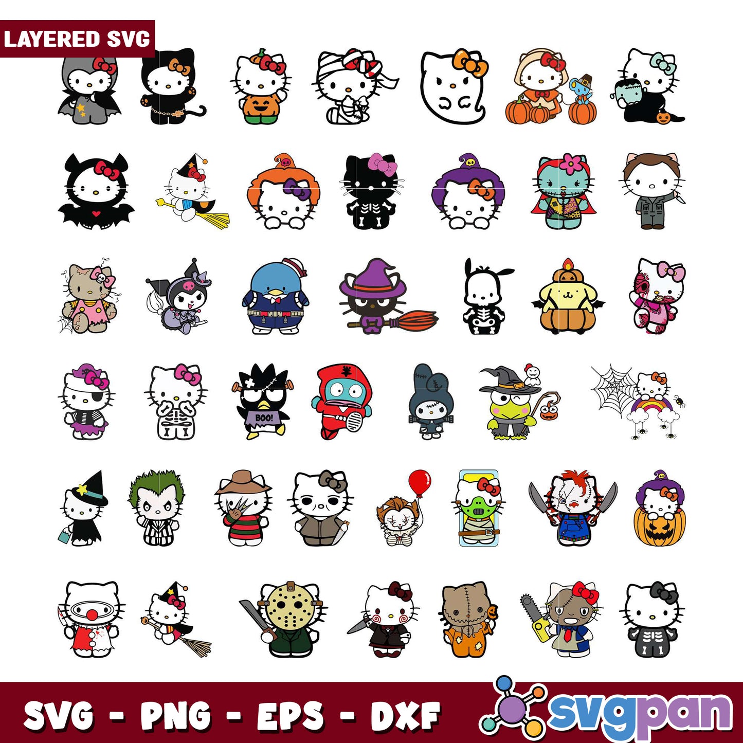 Layered Halloween Hello Kitty SVG Bundle