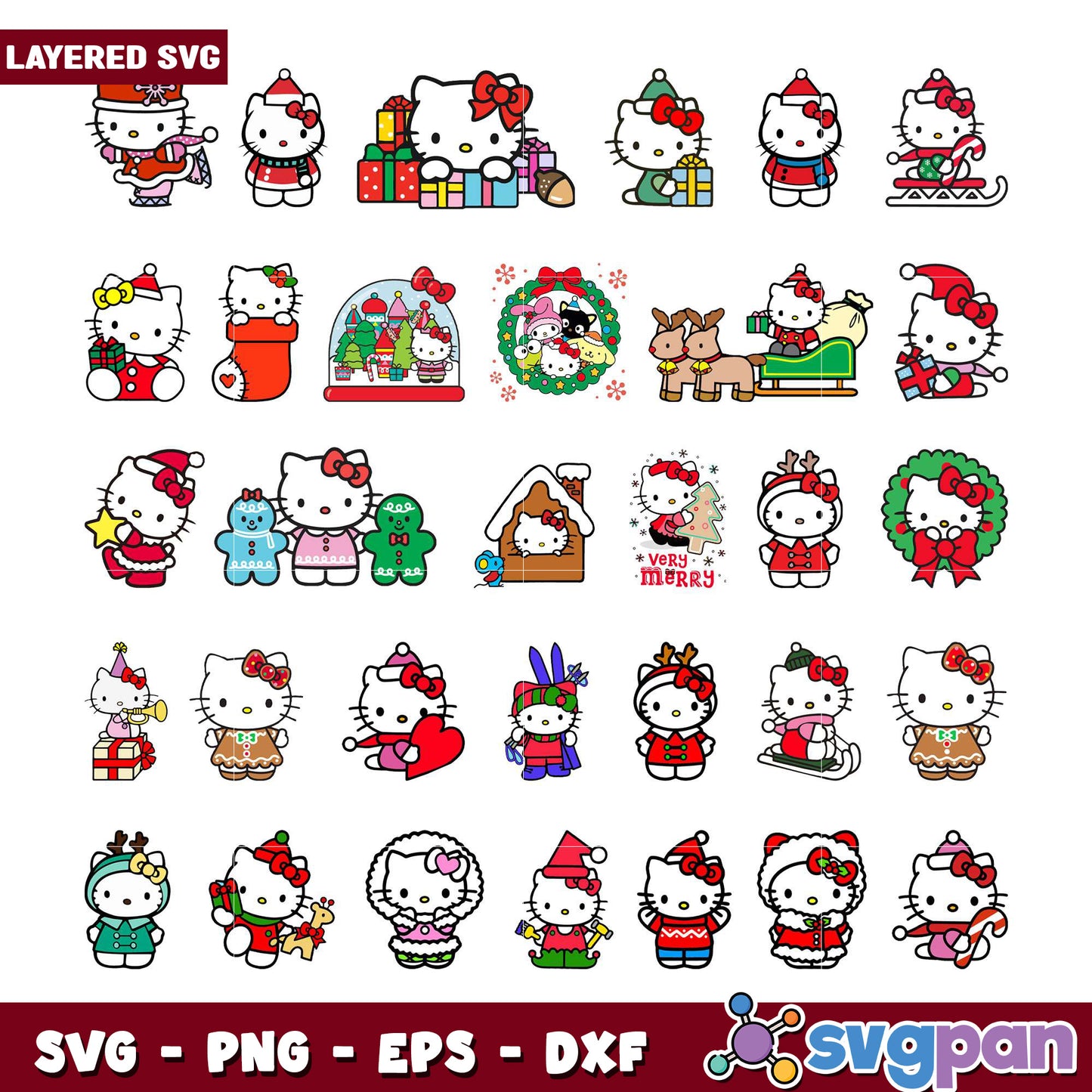 Layered Hello Kitty Christmas SVG Bundle