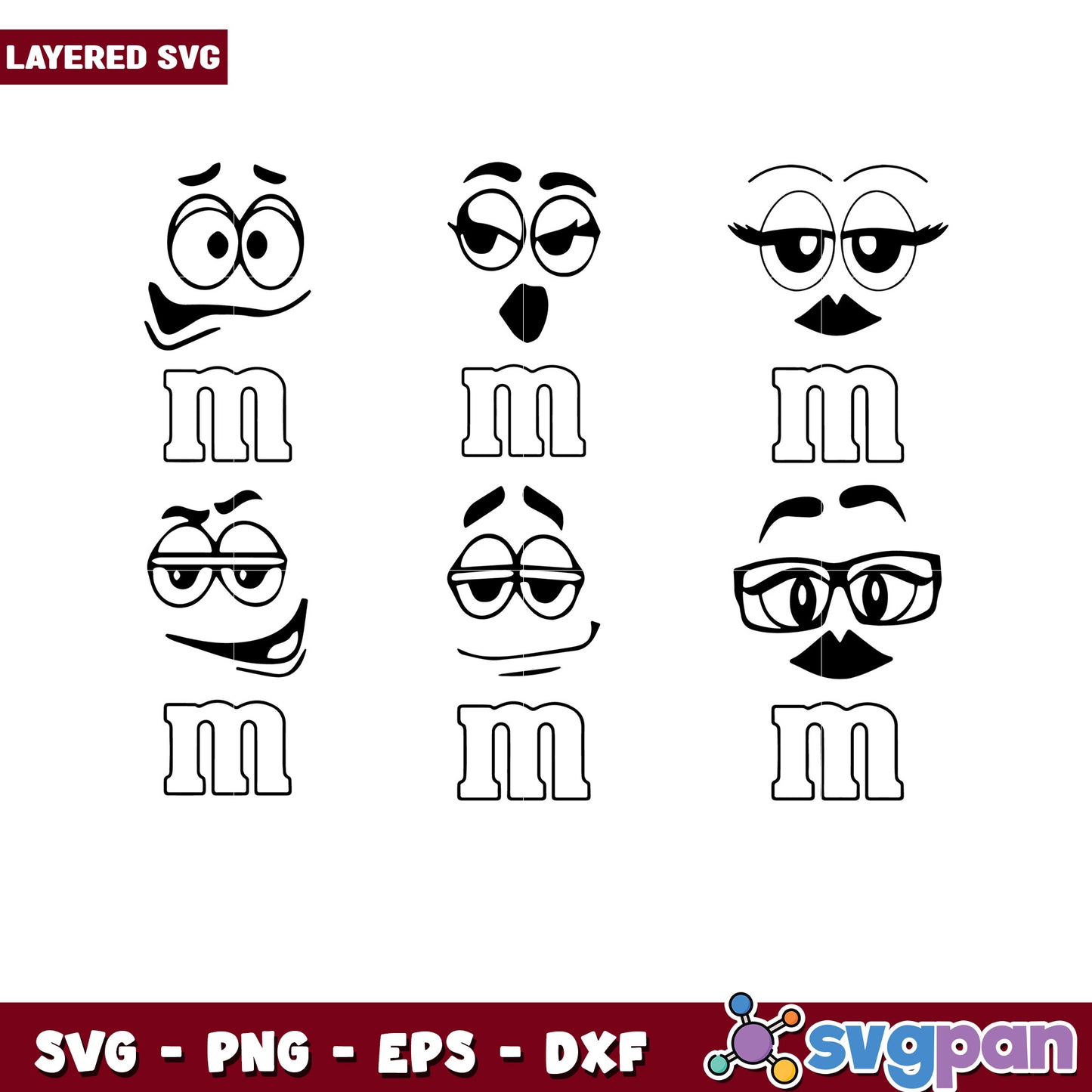 Layered M&M Faces SVG Bundle