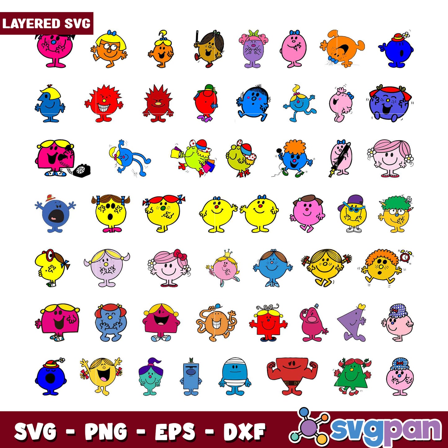 Layered Mr Men Little Miss SVG Bundle