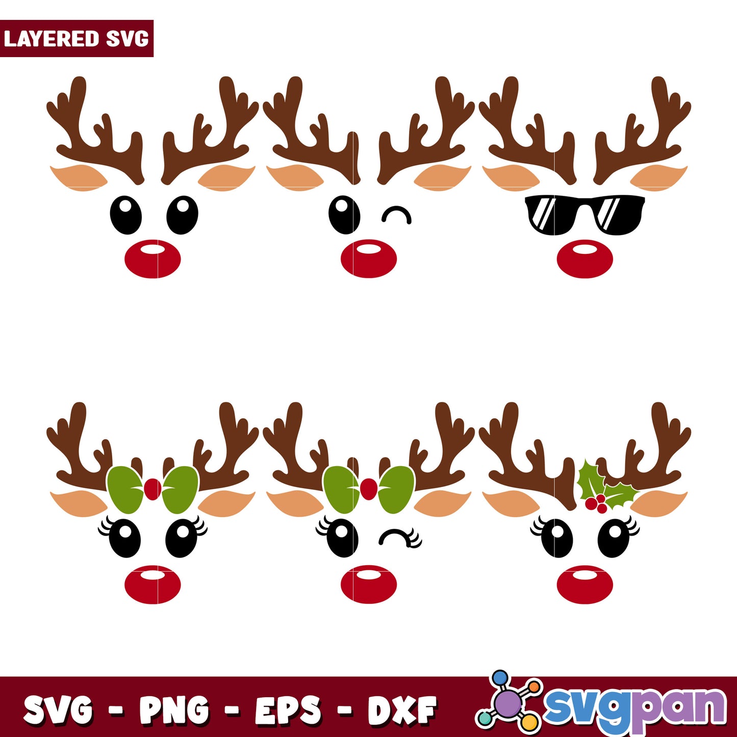 Layered Reindeer Face SVG Bundle