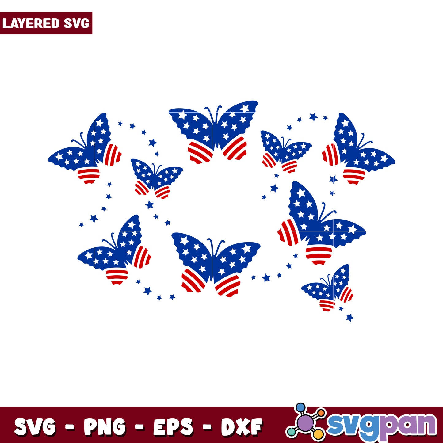 Layered SVG American Butterfly Design, perfect for patriotic crafts