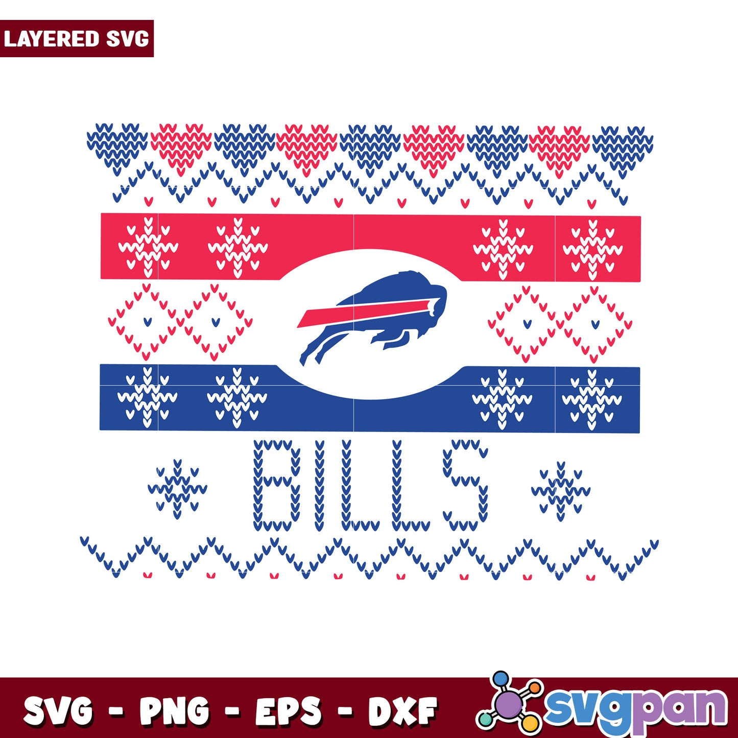 Layered SVG Buffalo Bills design for holiday crafts, perfect for fans