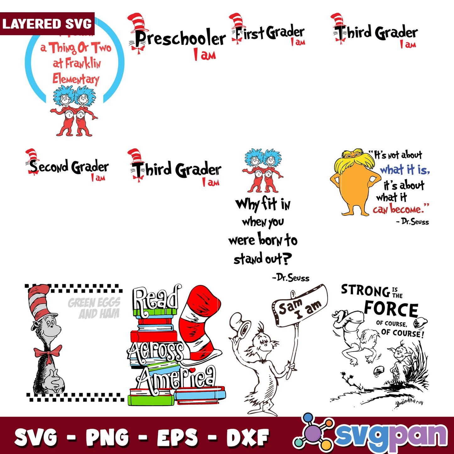Layered SVG Bundle Dr Seuss School Quotes