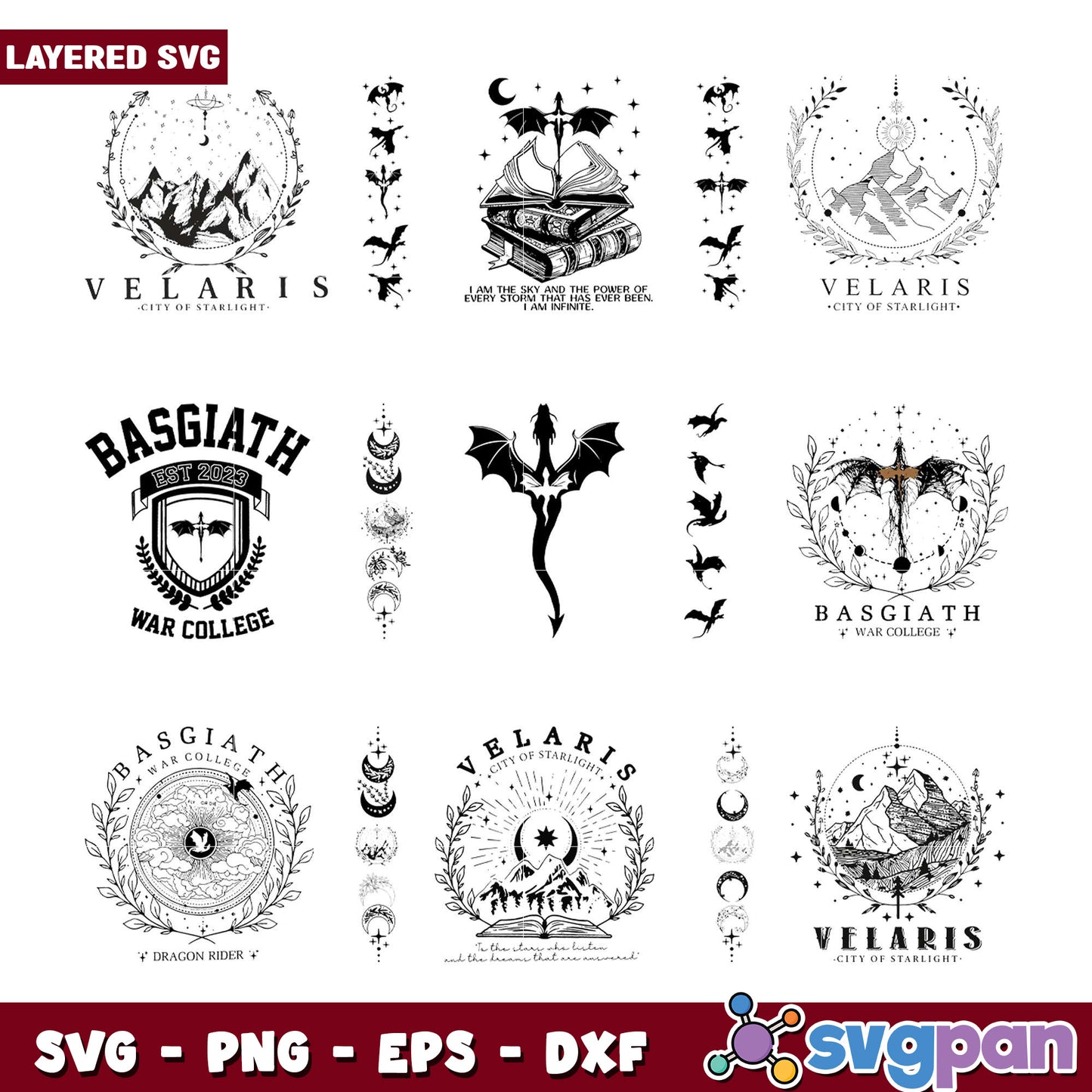 Layered SVG Bundle Dragon & Mountain Designs