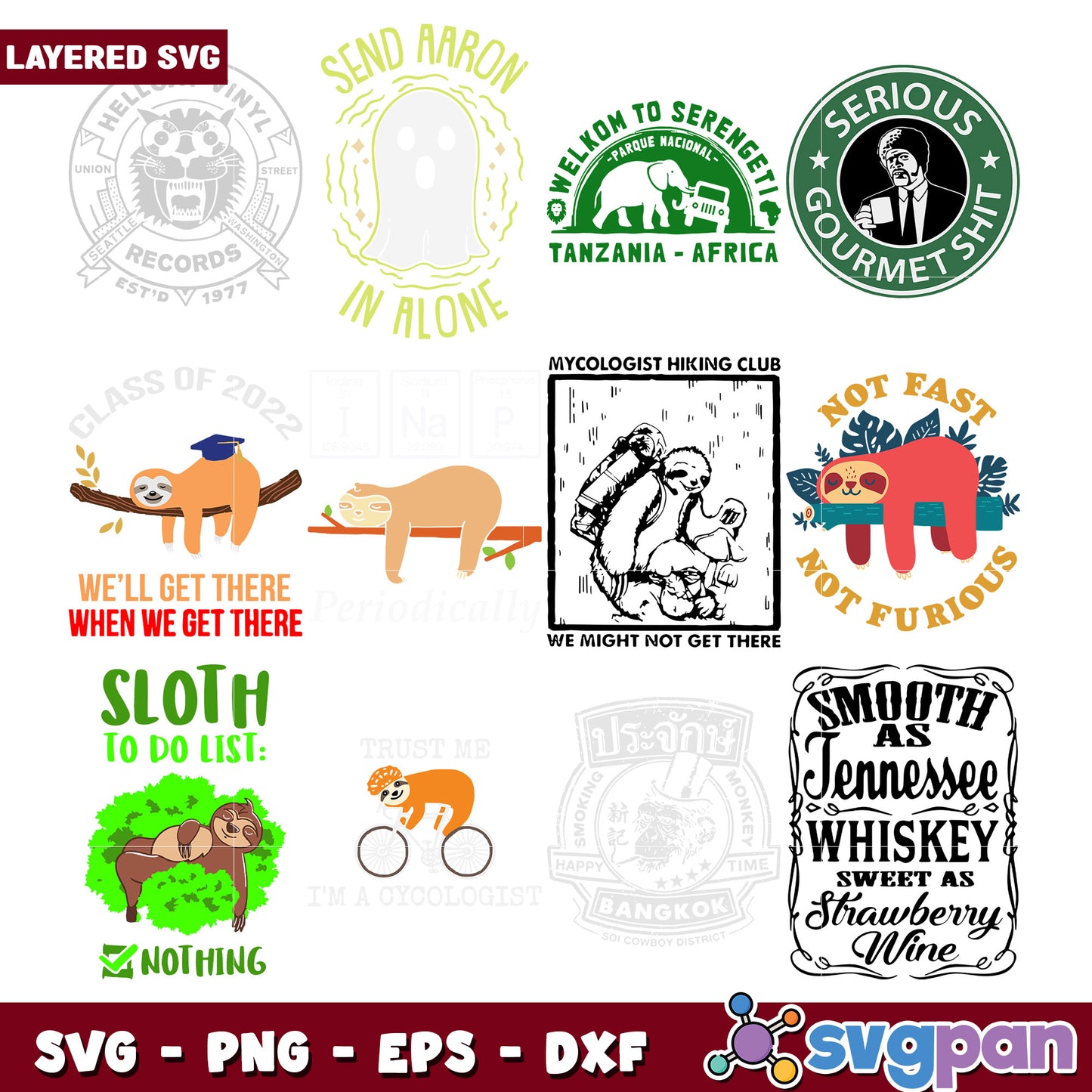 Layered SVG Bundle Sloth, Ghost, More