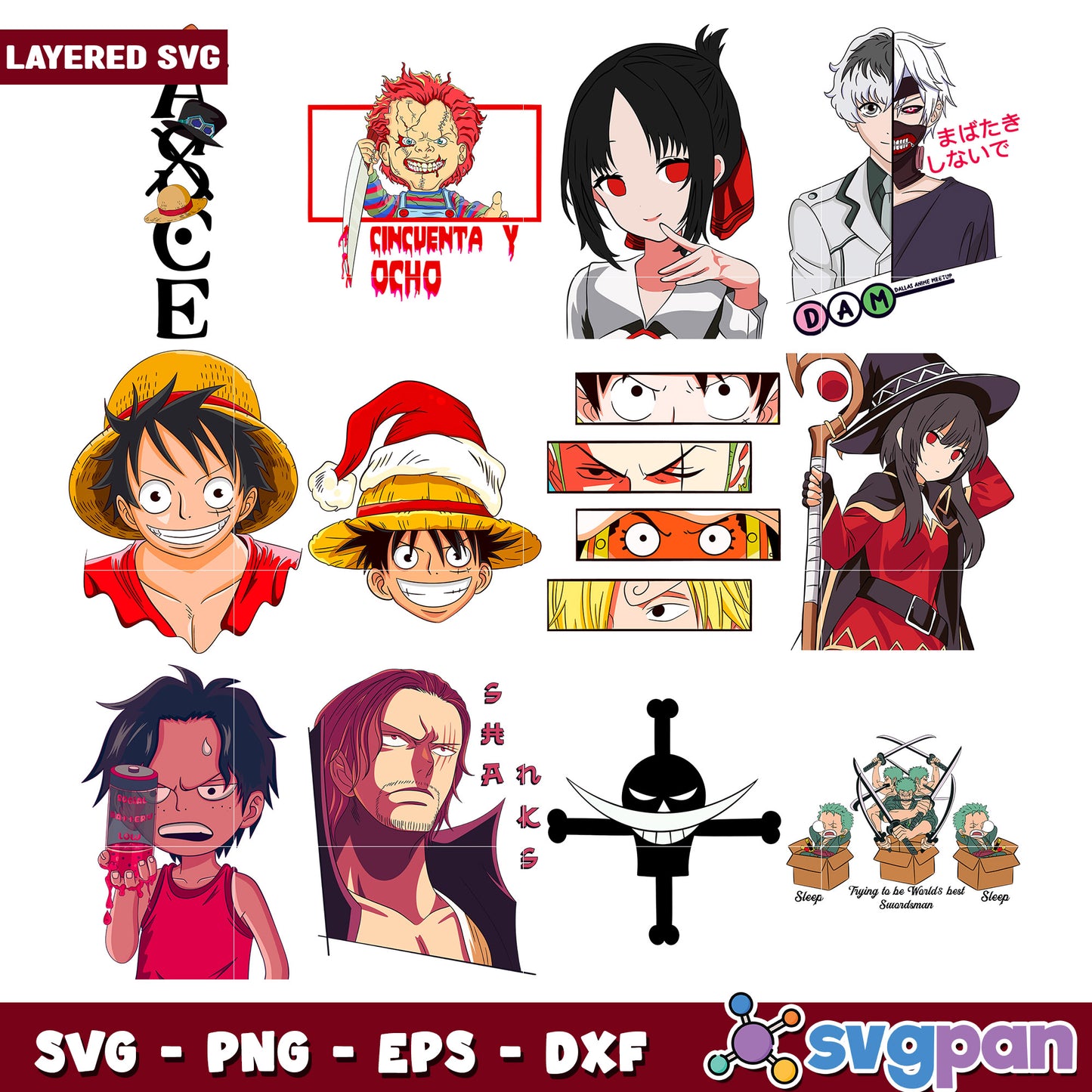 Layered SVG Bundle of Popular Anime Characters Designs