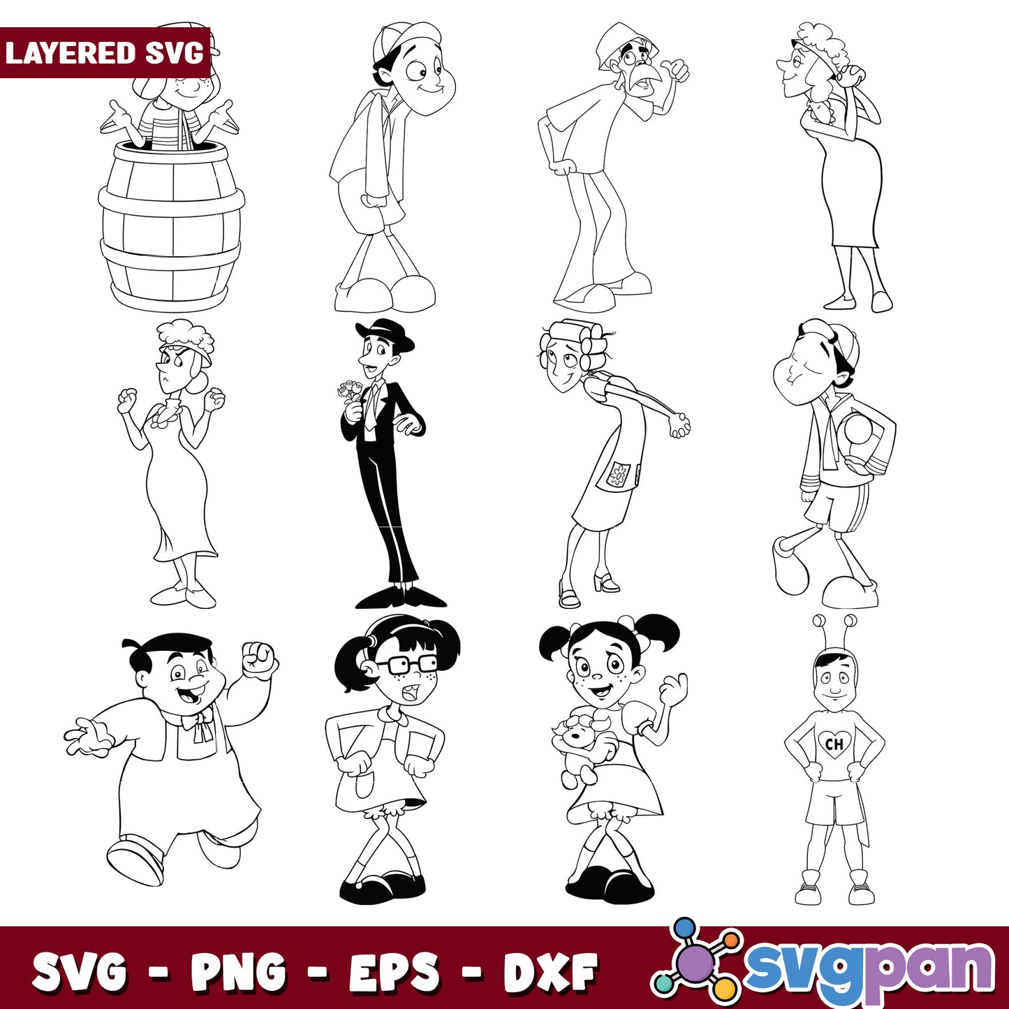 Layered SVG Cartoon Family Bundle