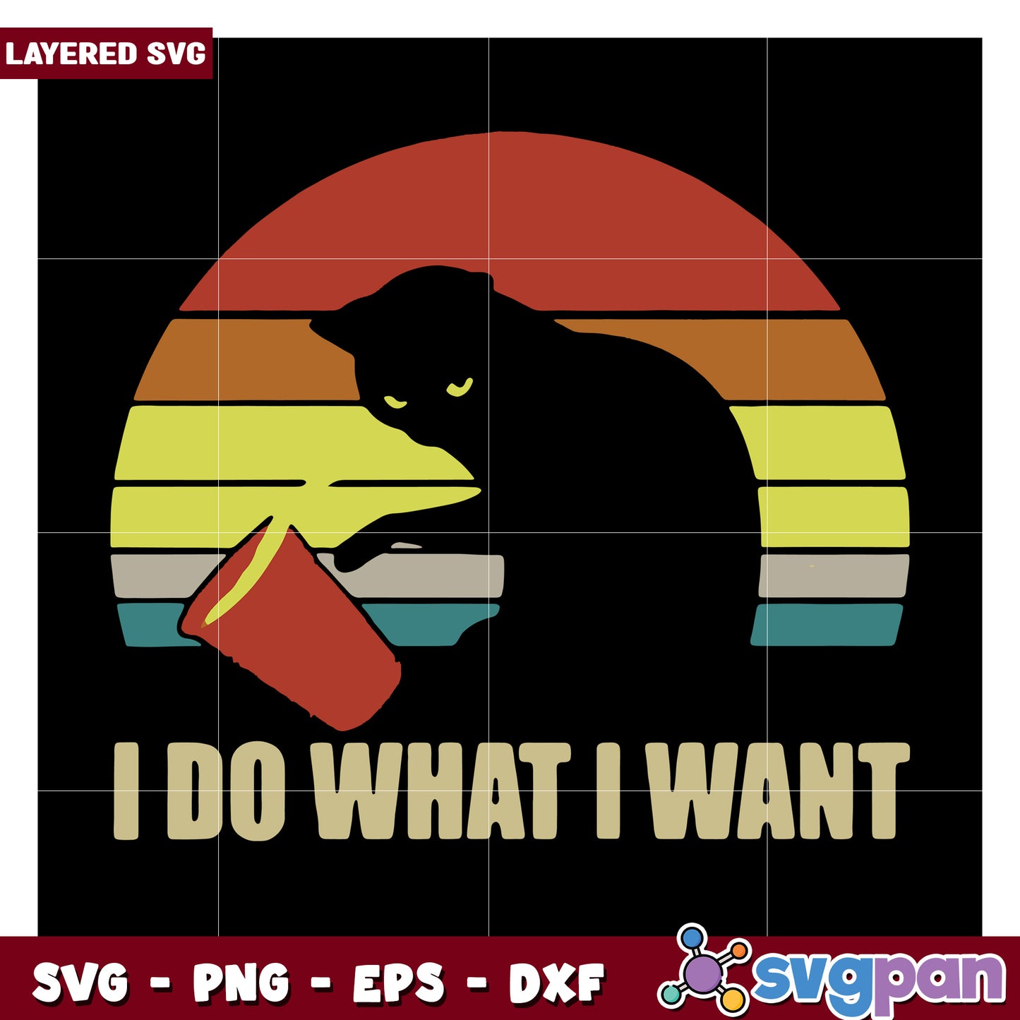 Layered SVG Cat Design, I Do What I Want Retro Style Art