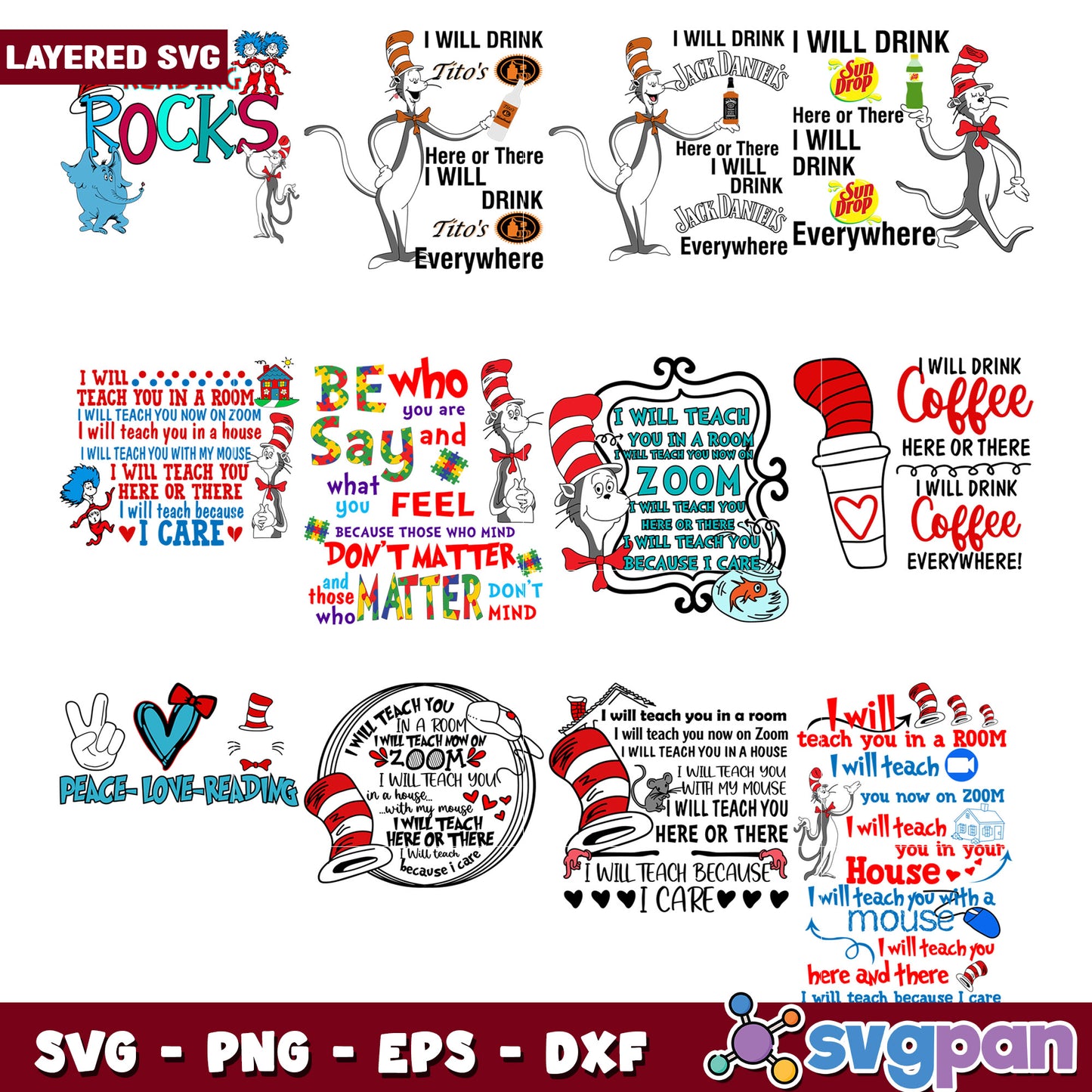 Layered SVG Cat in the Hat Bundle