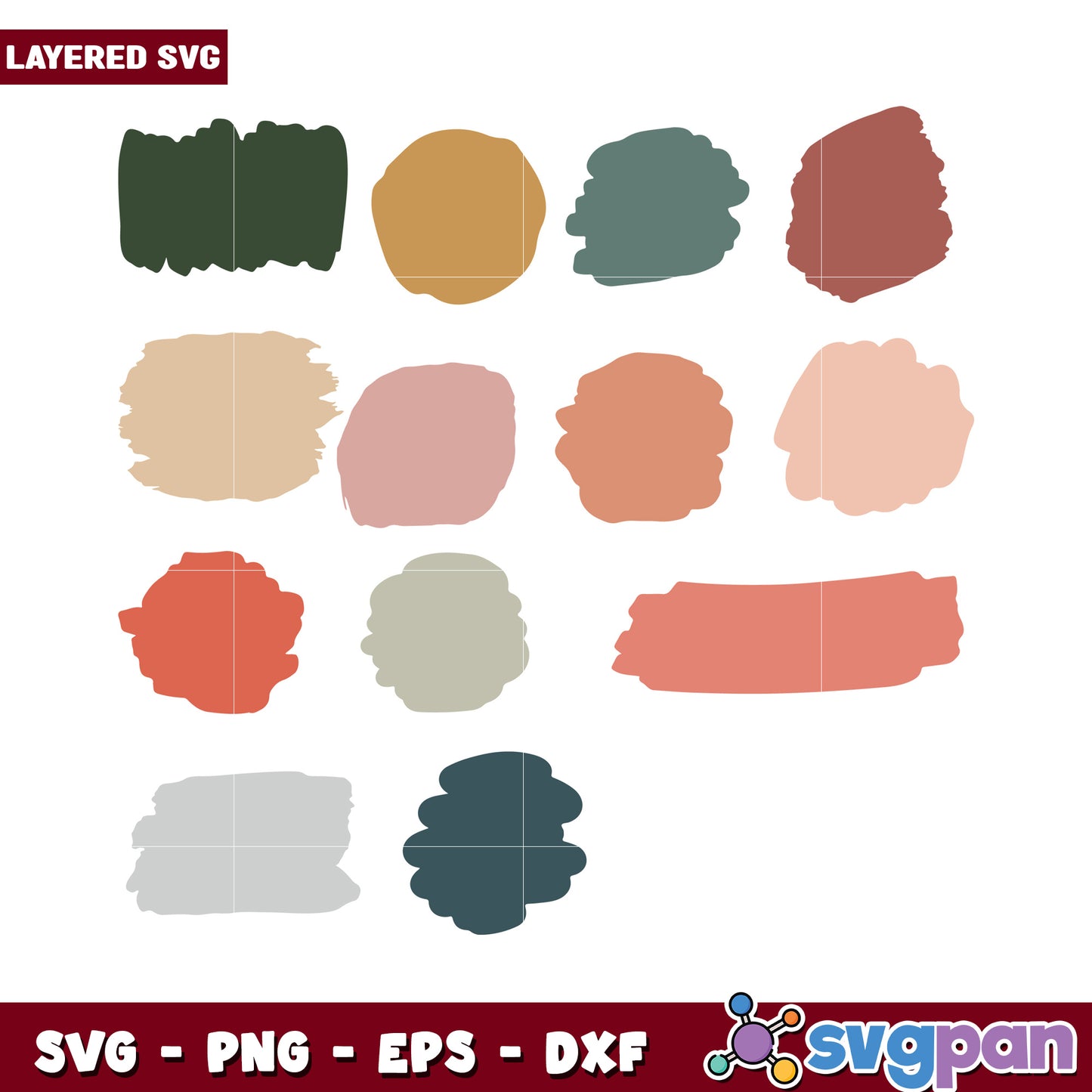 Layered SVG Colorful Brush Strokes, Perfect for Craft Projects