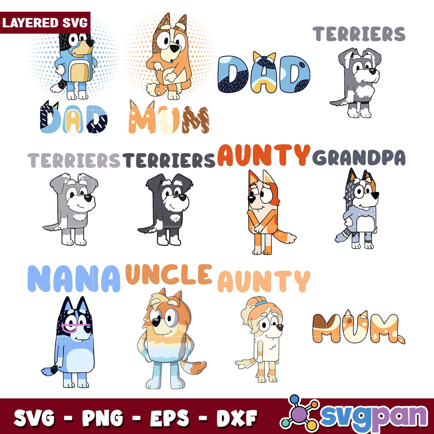 Layered SVG Dog Family Bundle